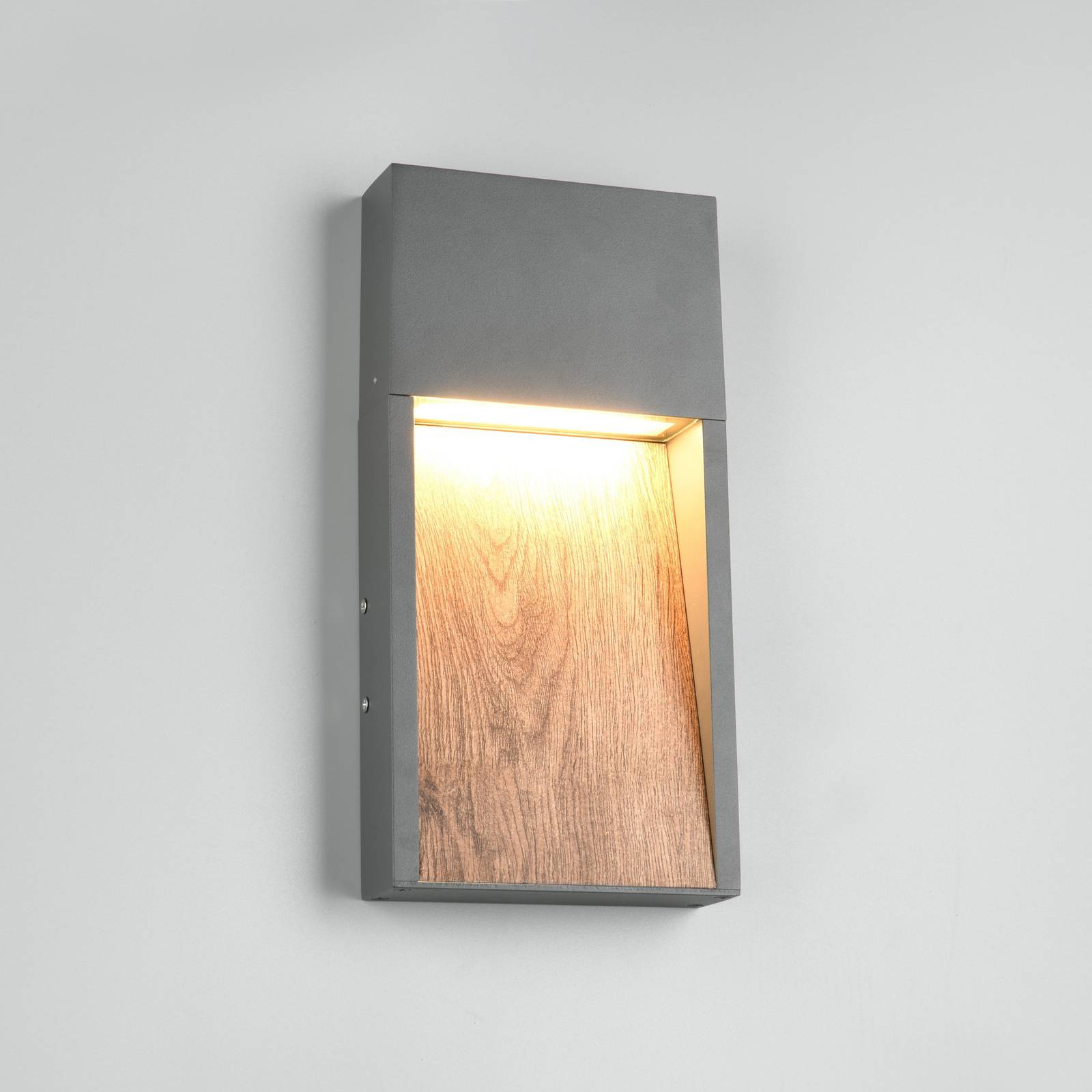 LED-Außenwandlampe SALMON, Holzoptik, Metall Höhe 33 cm IP44 günstig online kaufen