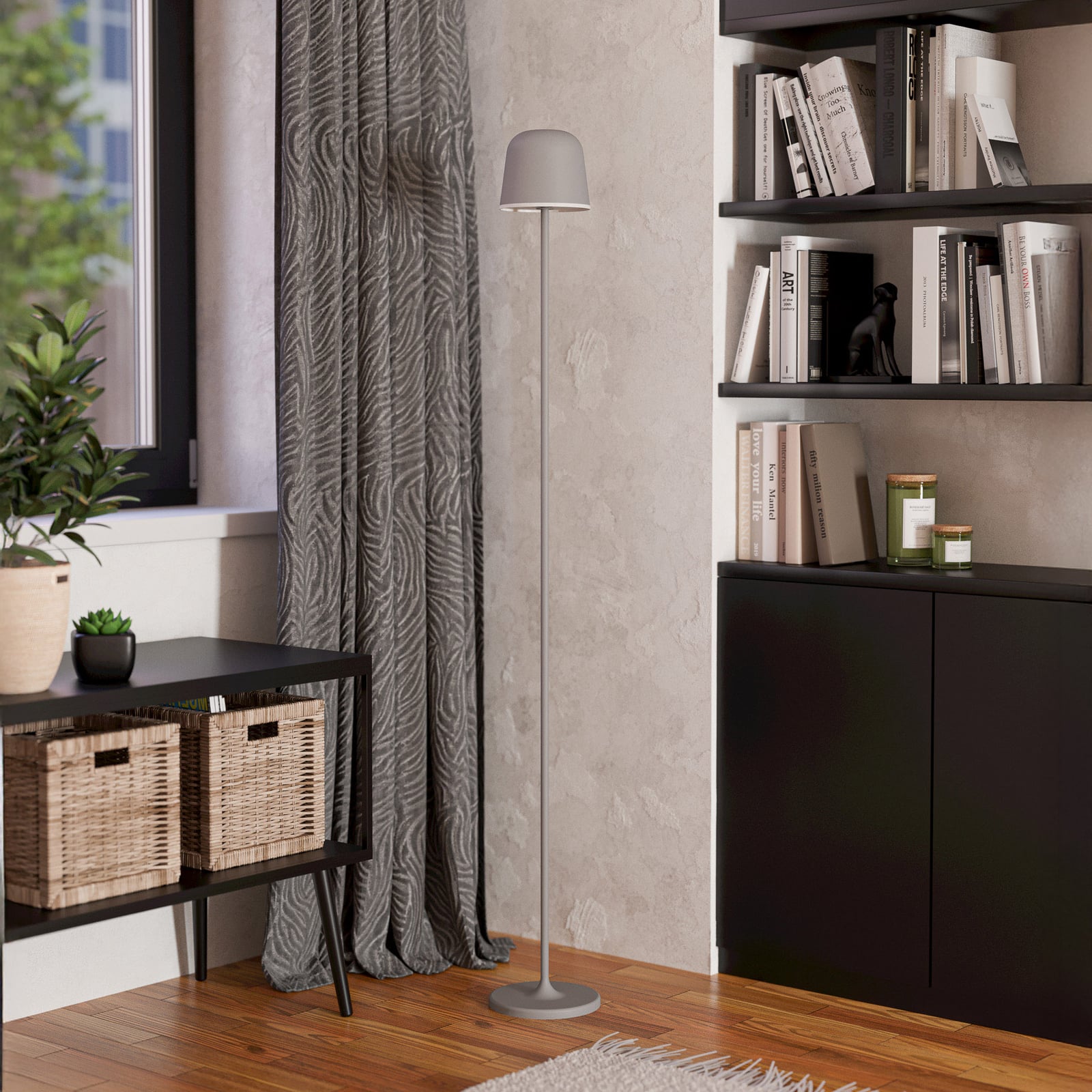 Mannera-L LED rechargeable patio lamp, grey, height 140 cm, metal