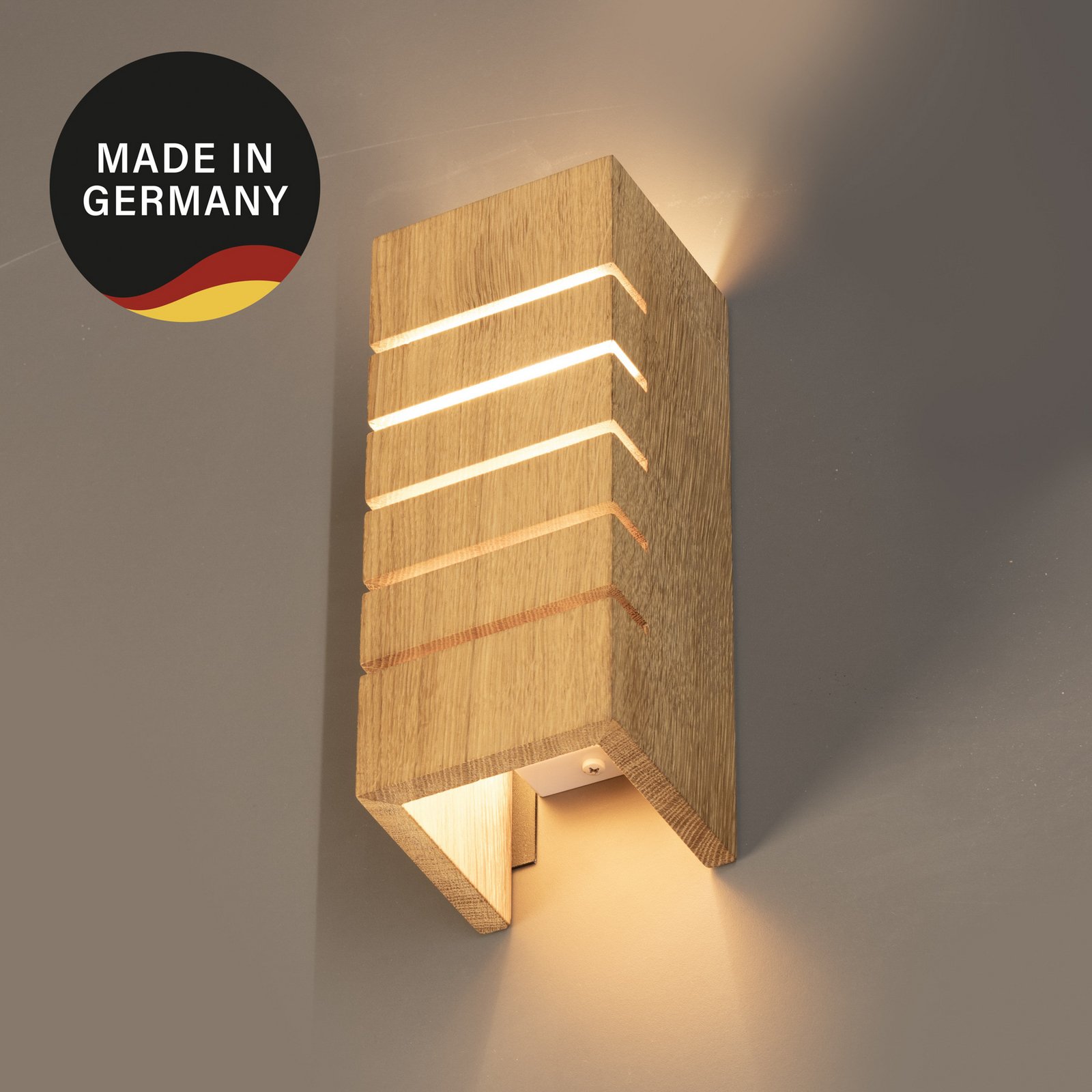 Стена лампа Shine-Wood, ширина 10 cm, E14, дъб/бял, дърво