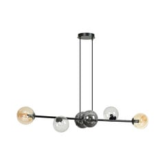 Hængelampe Glassy, 6 lyskilder, grafit/amber/klar, glas, 110 cm