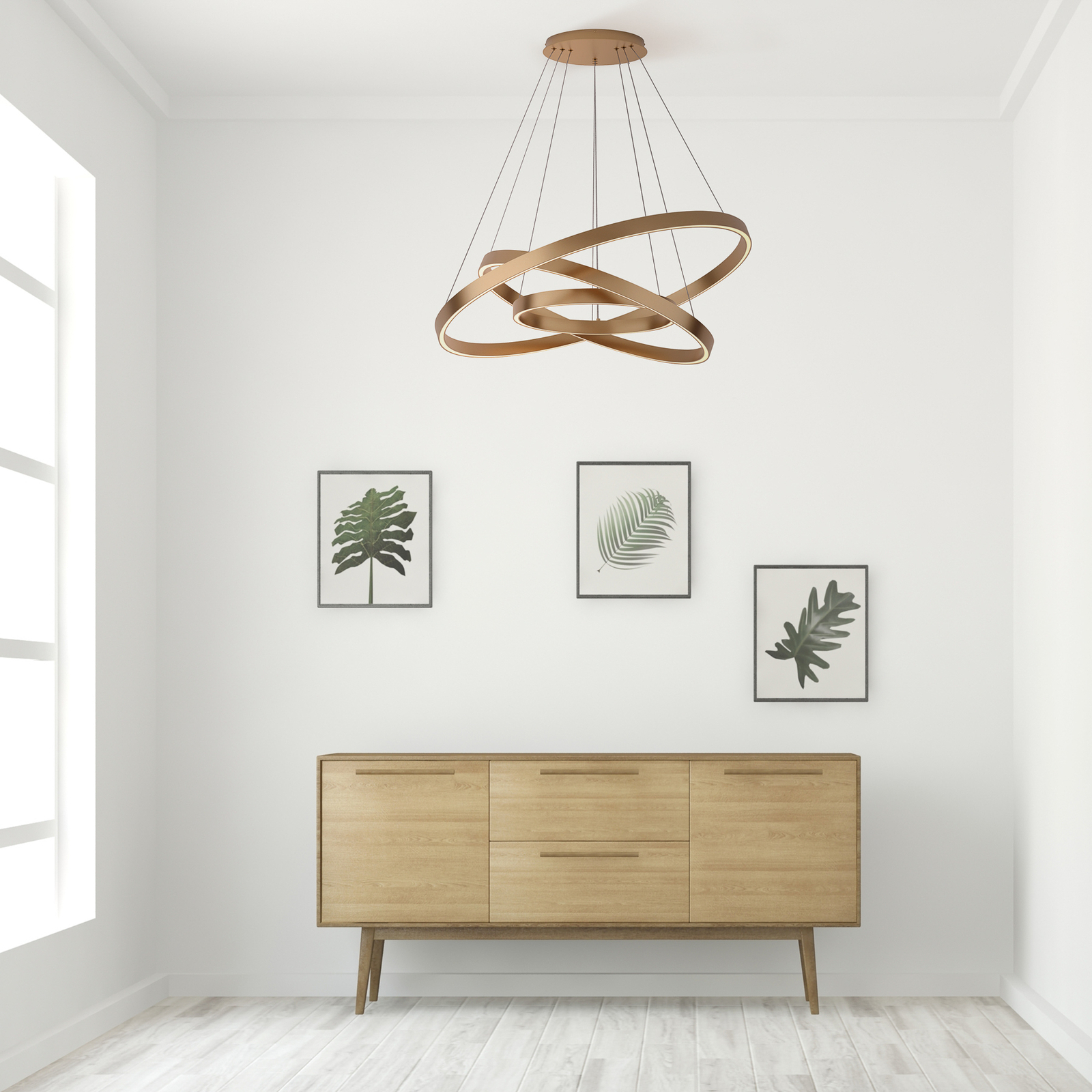 Maytoni Rim LED pendant light, 3-bulb, brass-coloured, 3000K