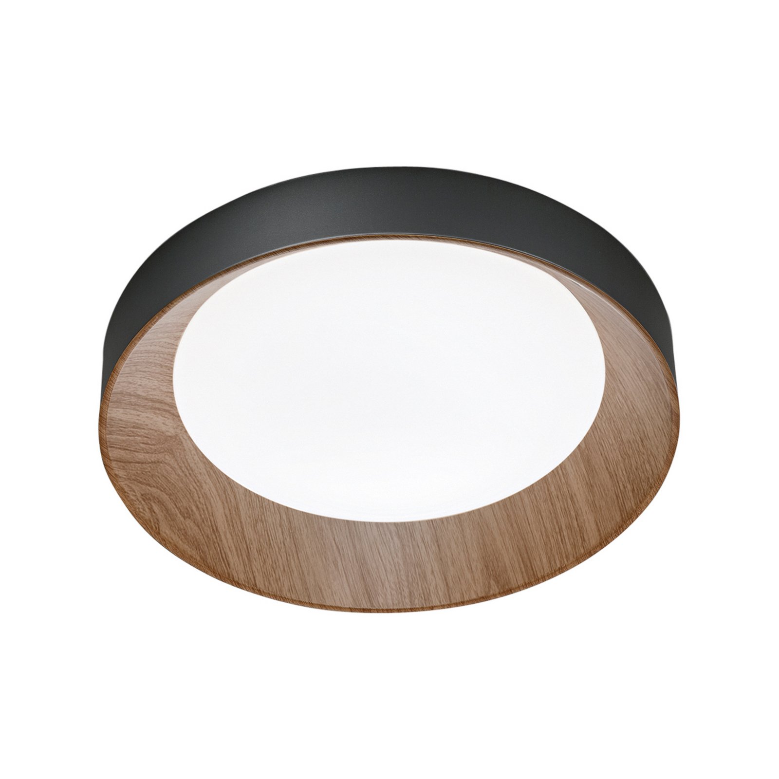 LED plafondlamp Arka, Ø 40 cm, zwart/houtlook, metaal CCT