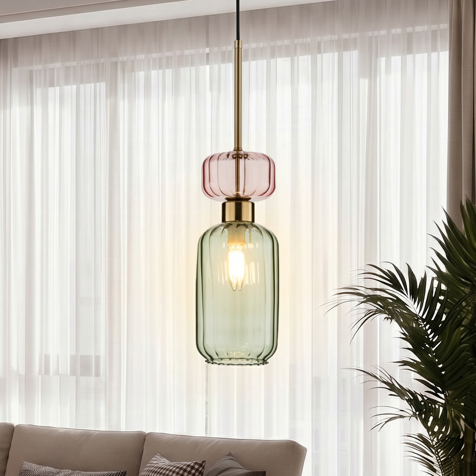 Milagro Lighting Lampă suspendată Molly verde/auriu 1 bec sticlă Ø 12 cm - Camera de zi / sufragerie - Modern - verde roz auriu