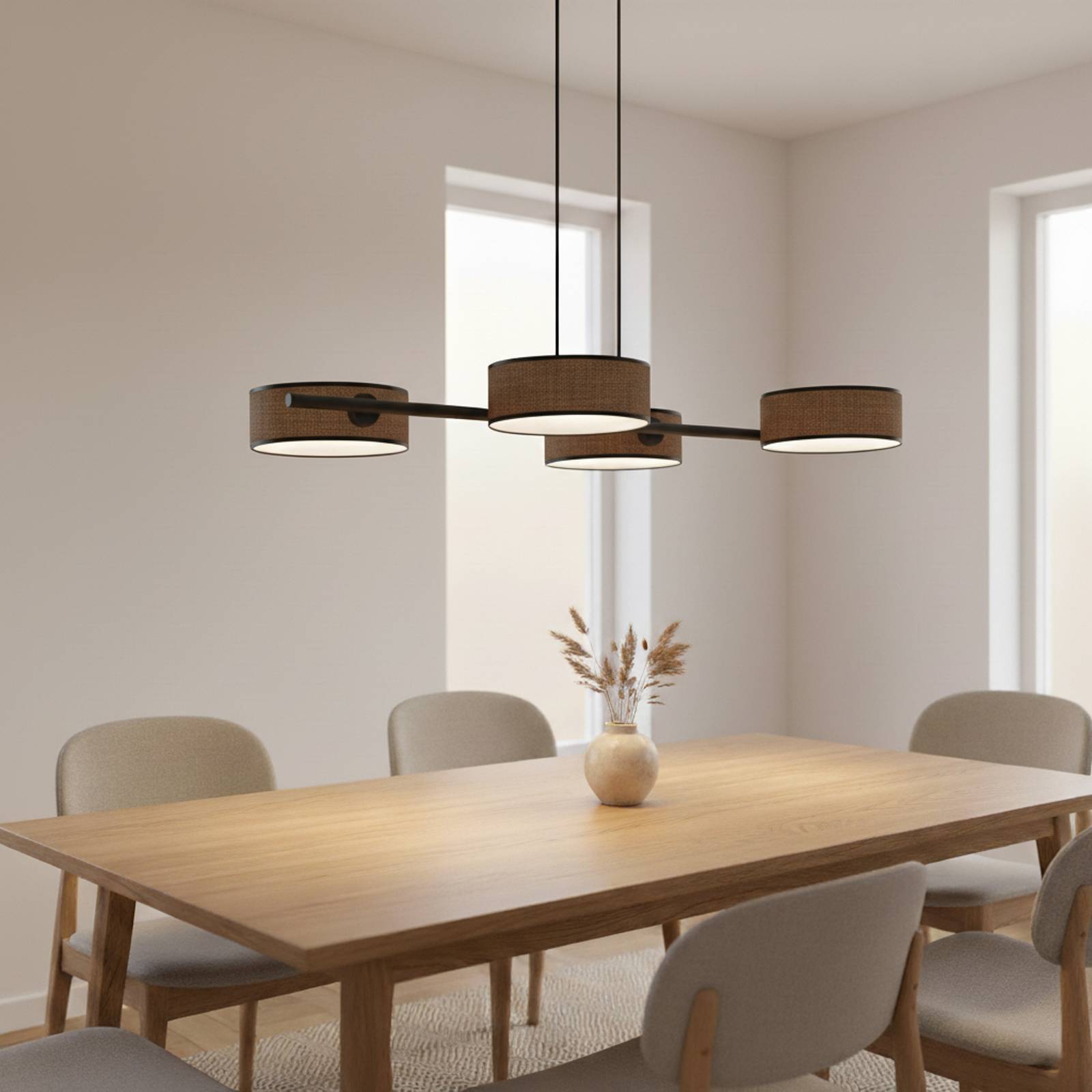 Hängeleuchte Drumz 4, braun, Stoff/Stahl, Länge 80 cm, E14 günstig online kaufen