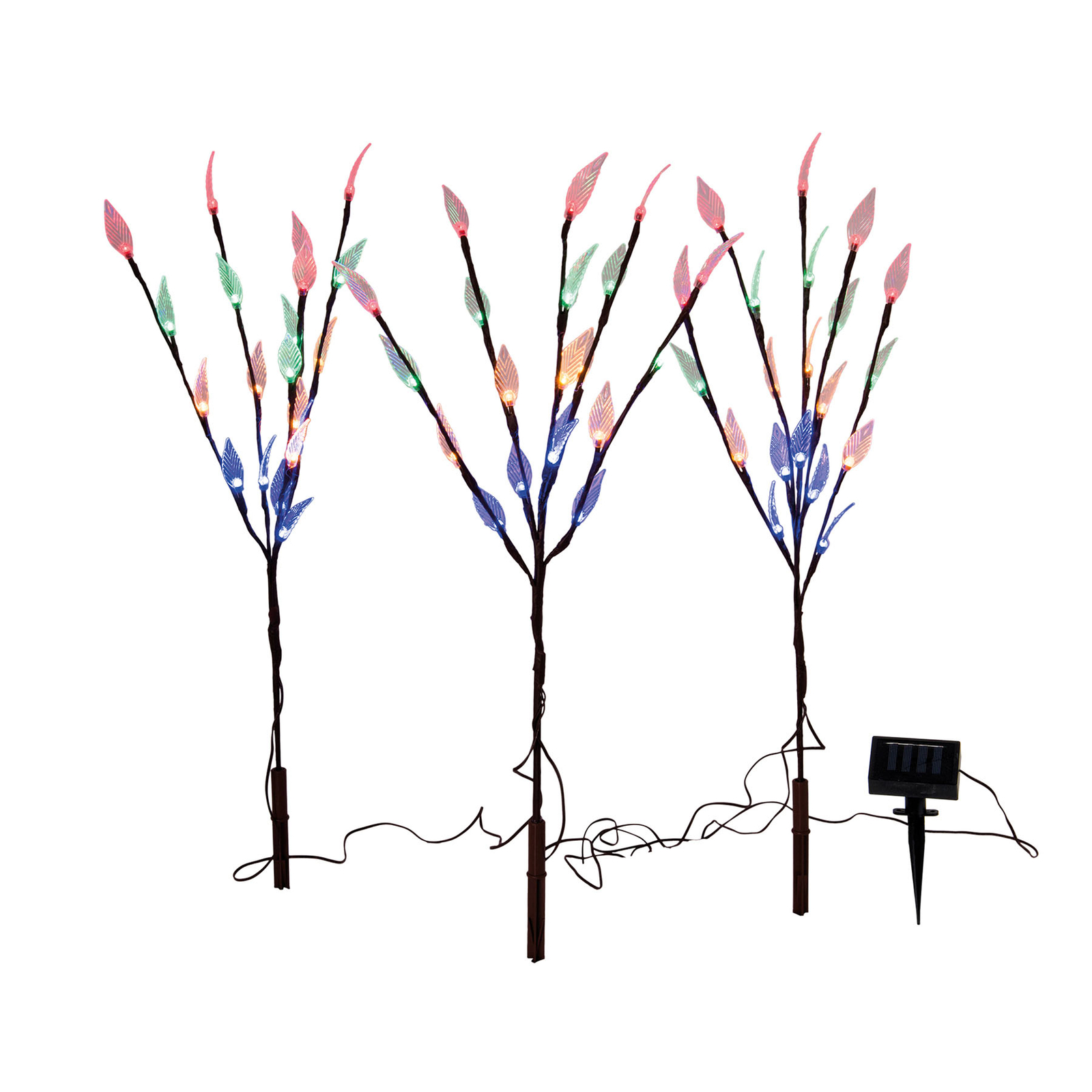 LED-Dekosolarleuchte Baum mit Erdspieß, 3-teilig