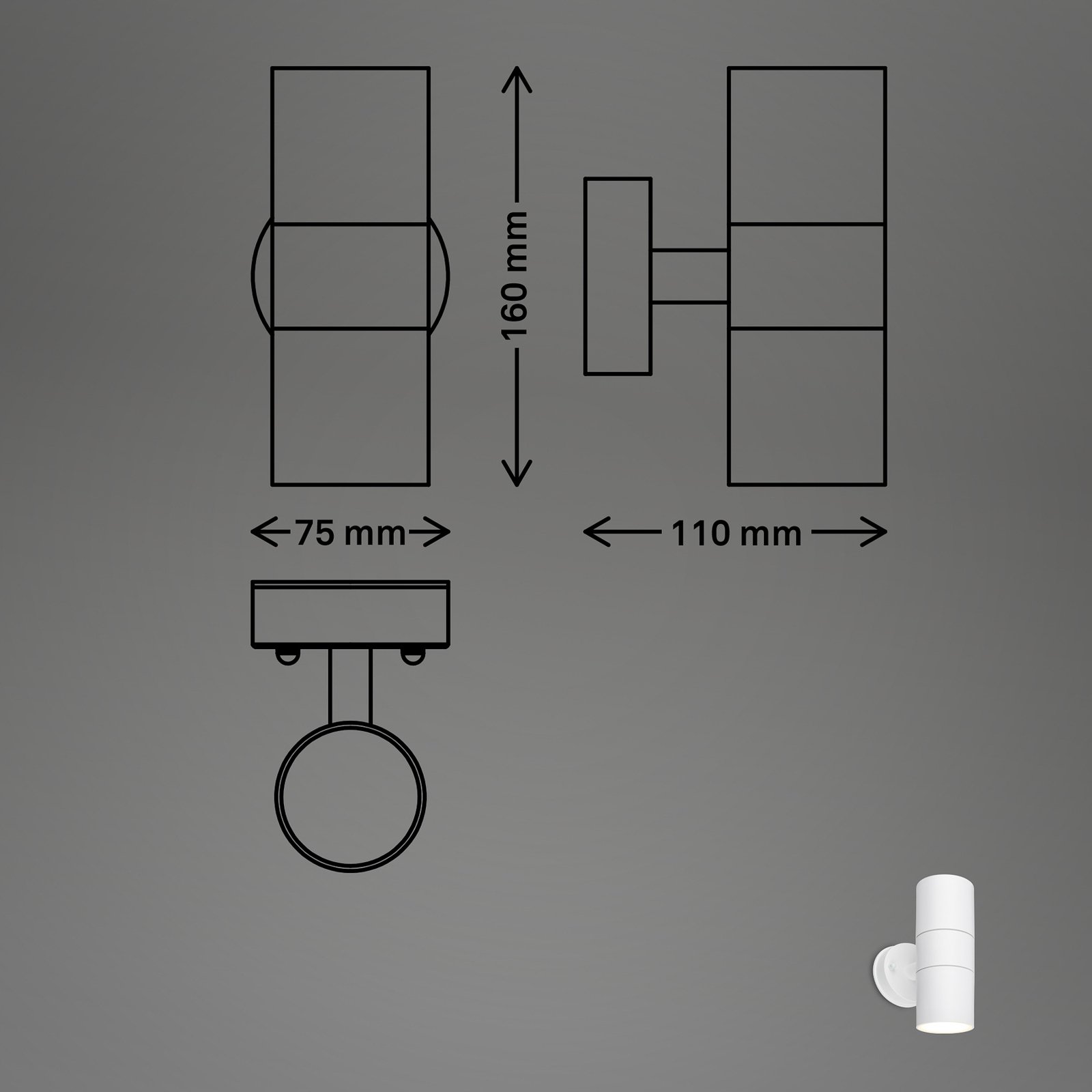 Utendørs vegglampe 3792026, hvit, plast, opp/ned 2 x GU10