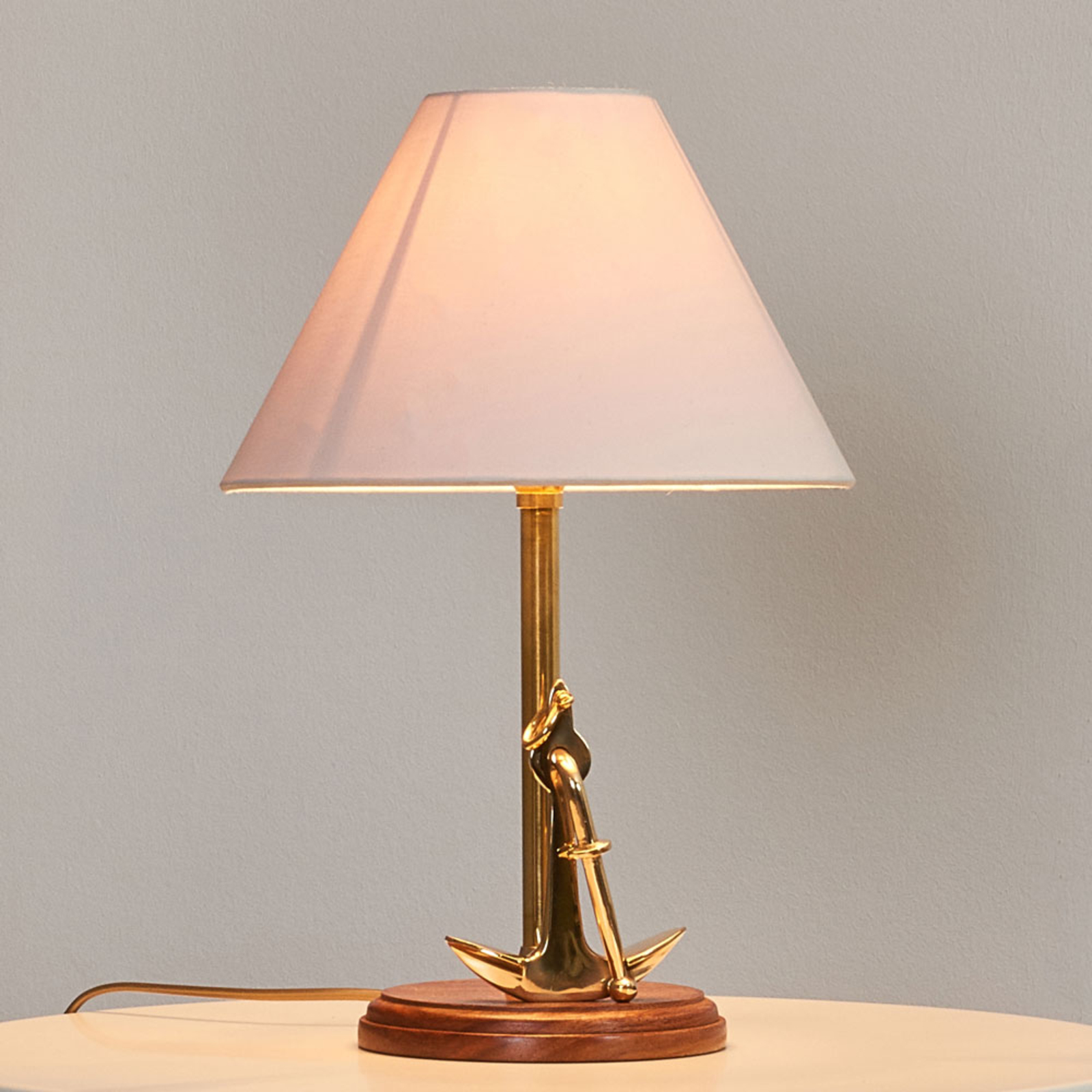 SEA-Club Personalised table lamp ANCHOR with brass, for Living / Dining Room, wood, metal, E14, 60 W, energy efficiency: A++, H: 39 cm