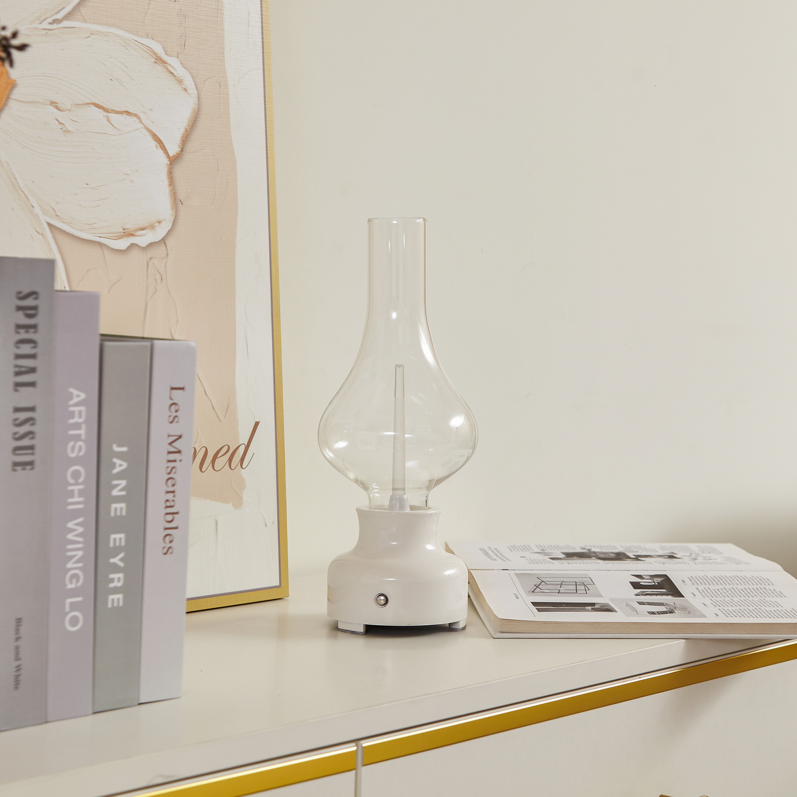 Lindby LED rechargeable table lamp Maxentius, cream, touch dimmer