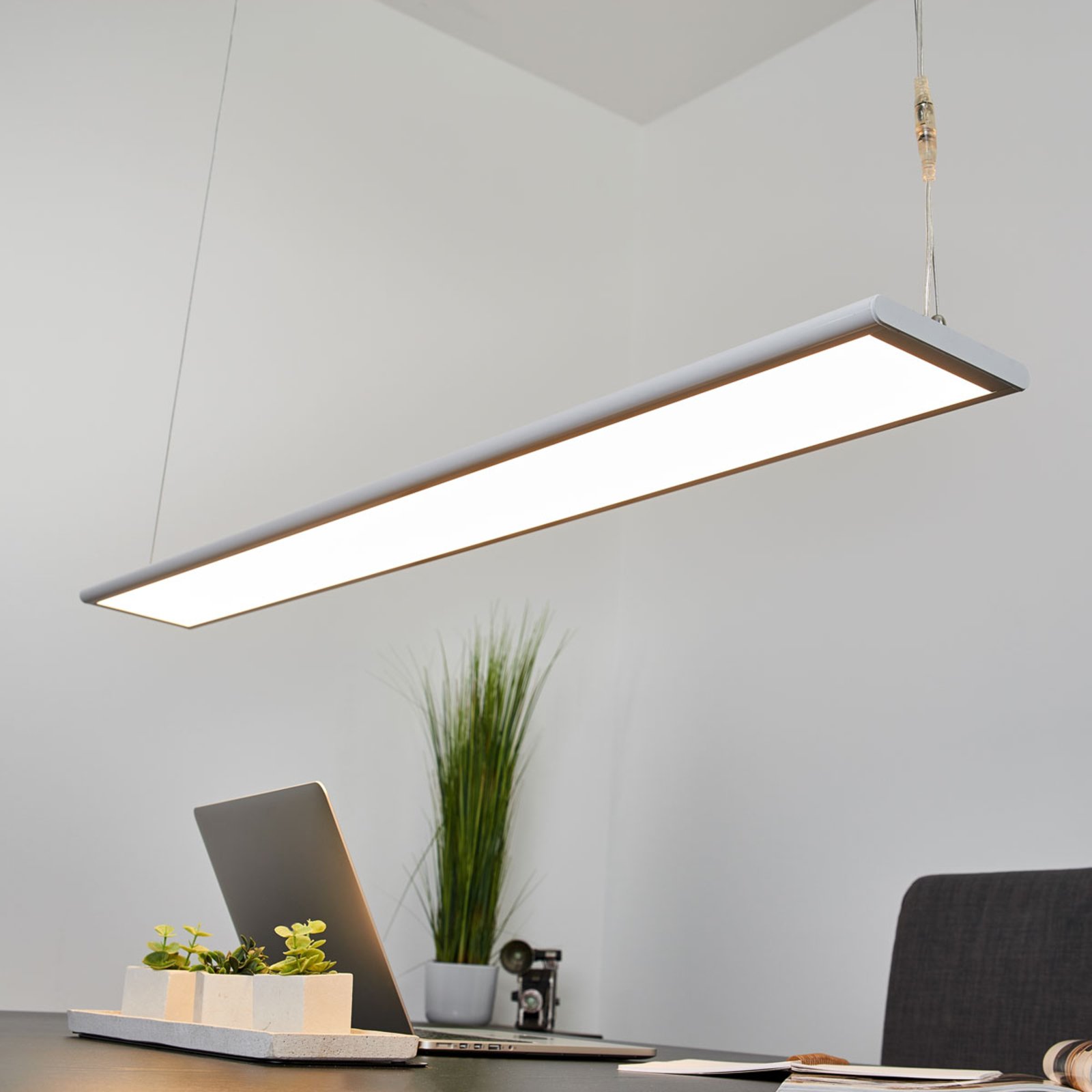 Arcchio Dimmable LED office hanging light Samu, 40.5 W, for Workroom / Office, plastic, aluminium, 40.5 W, energy efficiency: A+, L: 120 cm, W: 15 cm, H: 1.9 cm
