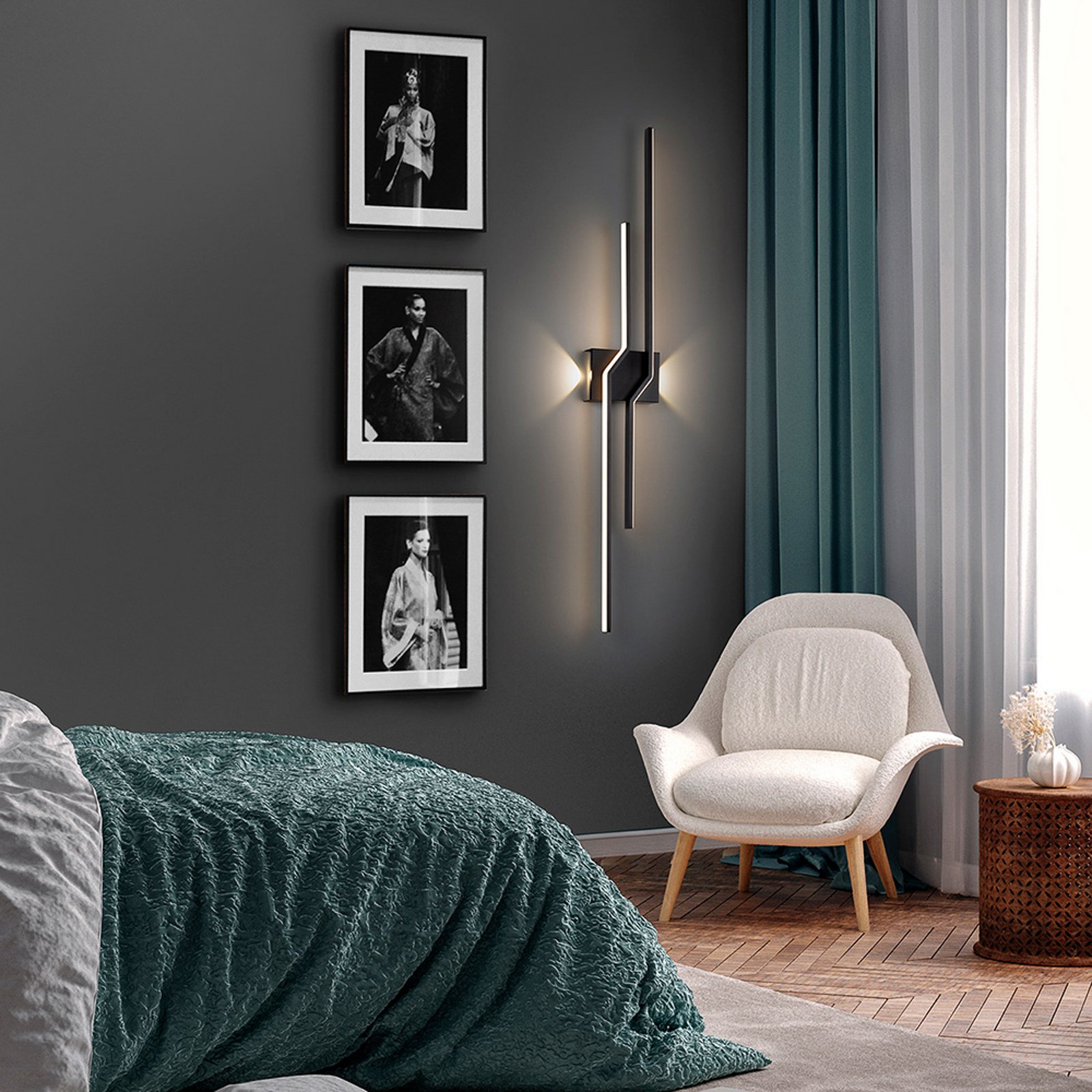 Candeeiro de parede LED Zig Zag, altura 100 cm, preto, metal, 4 lâmpadas.