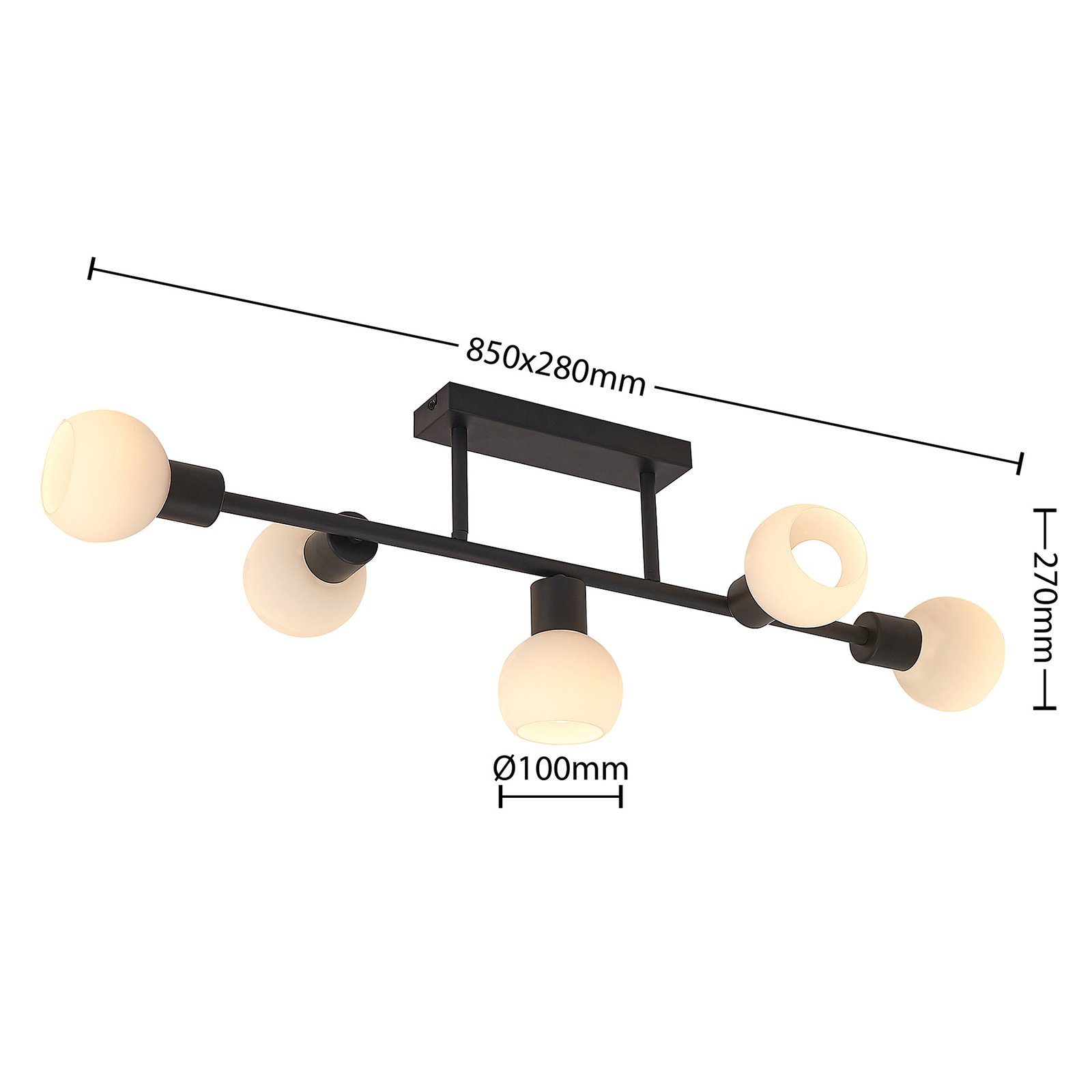 Biscala 5 Candeeiro de Tecto Black/Opal - Lindby