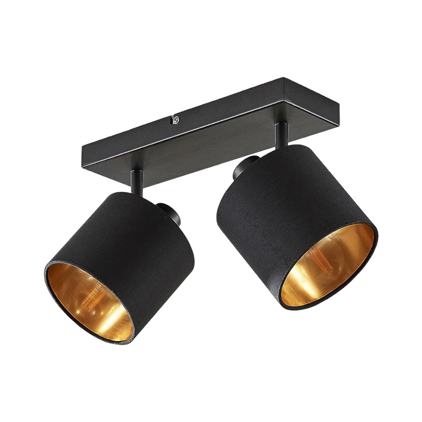 Stoff-Deckenlampe Vasilia in Schwarz-Gold, 2-fl.