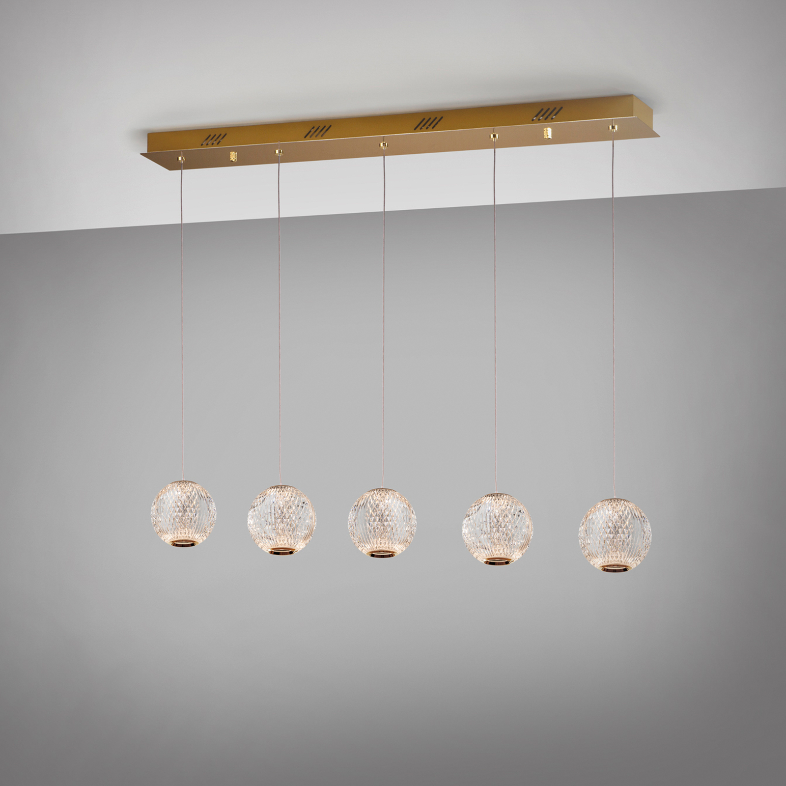 LED hanglamp Austral goud/helder 5-lamps lang