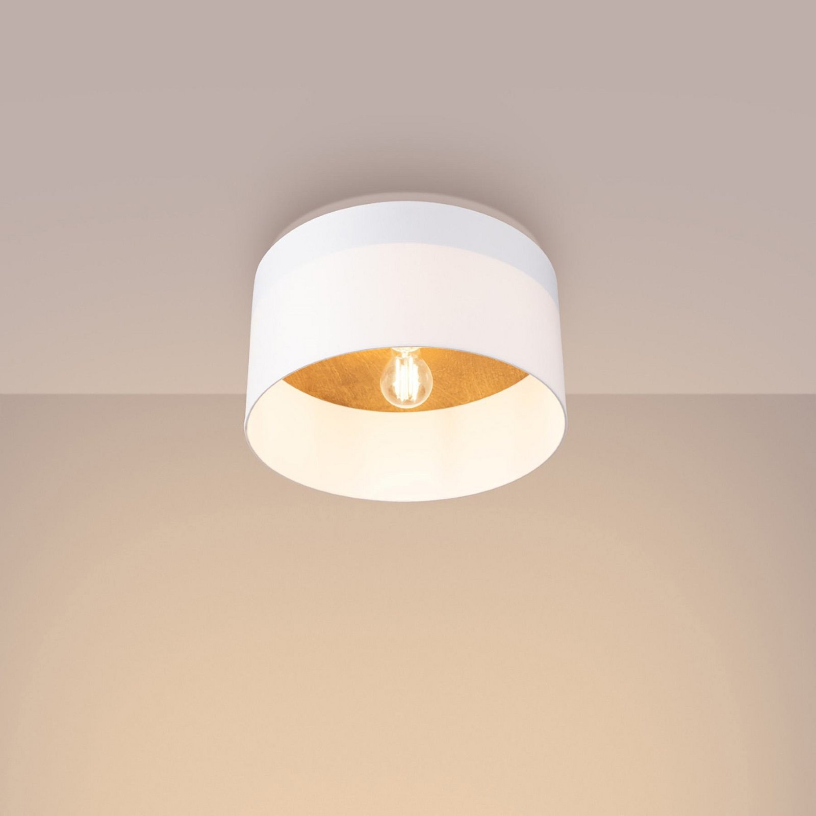 Telesto taklampe, hvit, Ø 35 cm, stoff, tre, stål