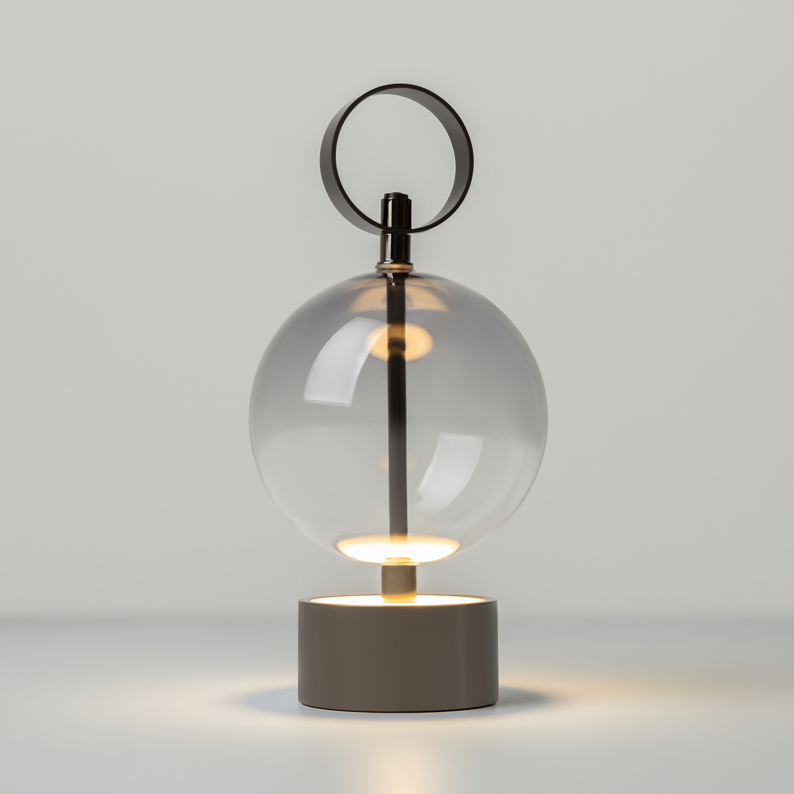 DOUBLE MOON rechargeable LED table lamp, smoky grey, height 25 cm, glass DOUBLE MOON rechargeable LED table lamp, smoky grey, height 25 cm, glass