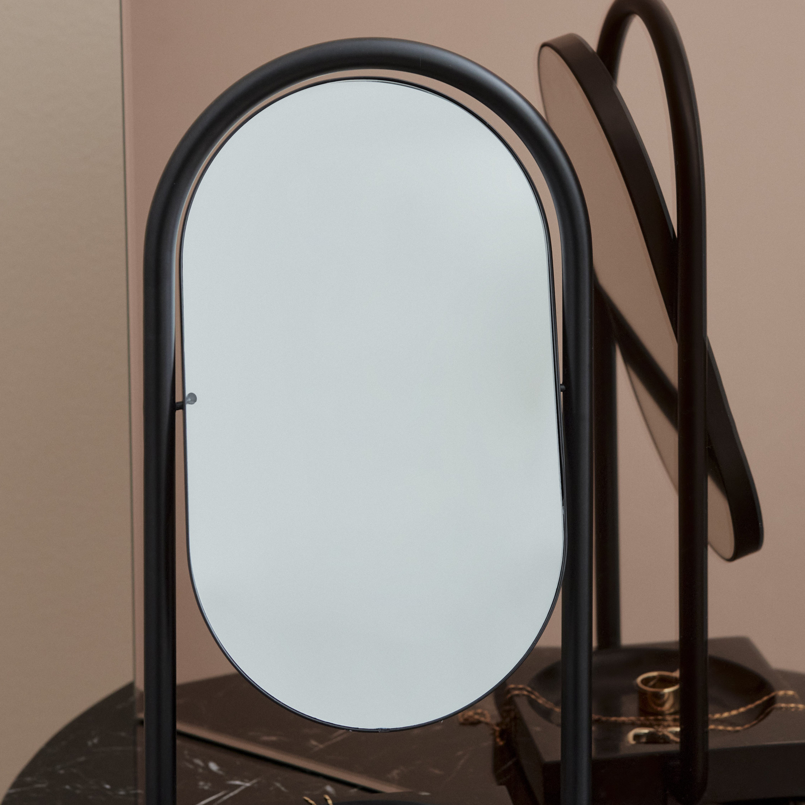 AYTM Angui table mirror, black, height 35 cm, glass, marble