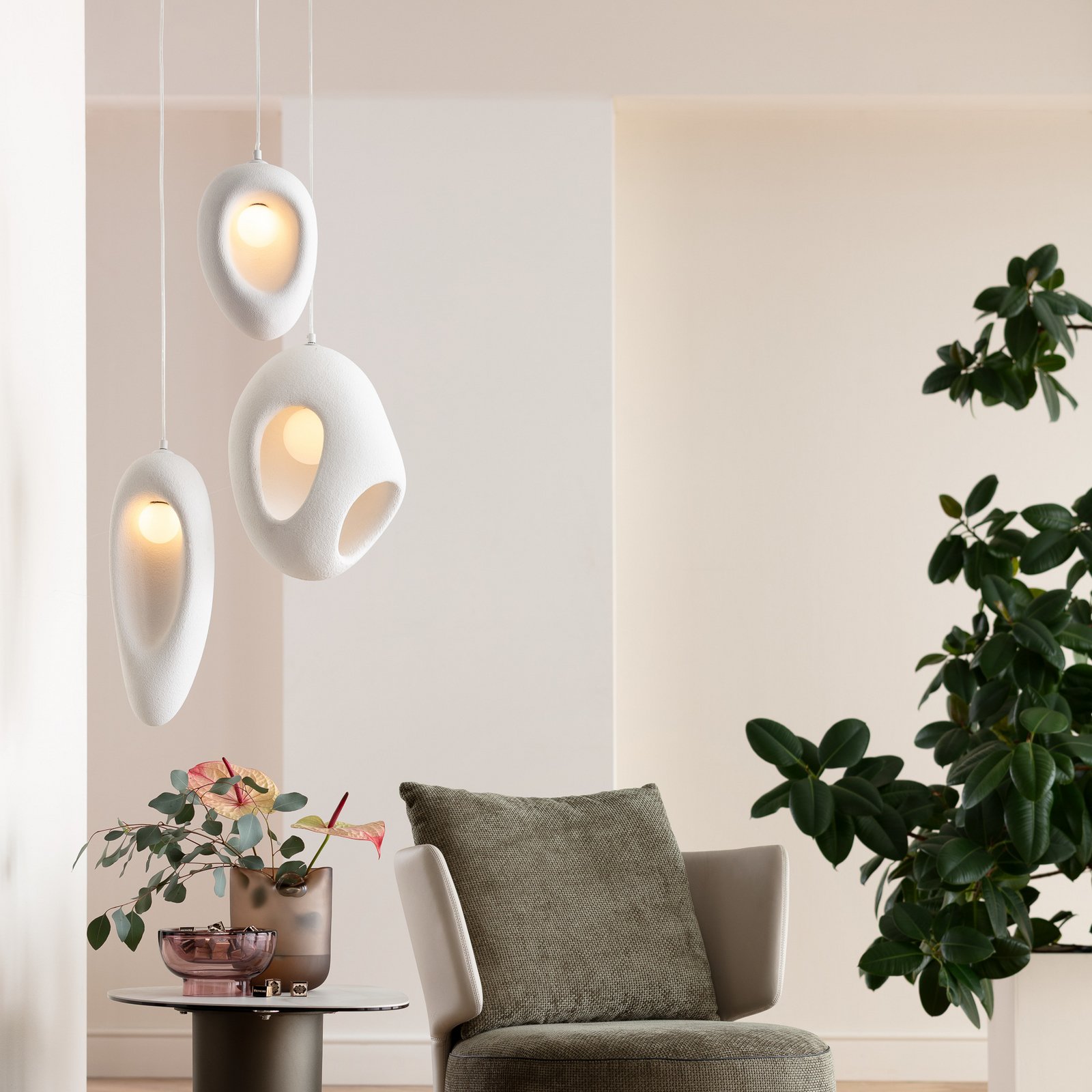 Lámpara colgante KARE Soul Dining, blanca, yeso, 53 cm, G9 Lámpara colgante KARE Soul Dining, blanca, yeso, 53 cm, G9