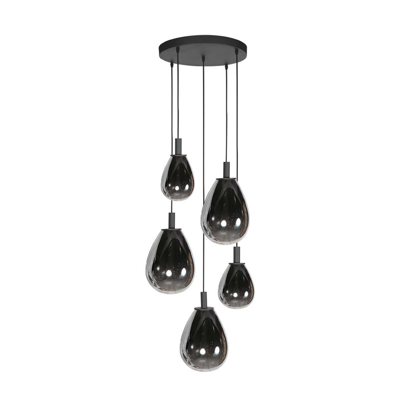 Lampada LED a sospensione Glimsy, Ø 40 cm nero/grigio fumo vetro a 5 luci.