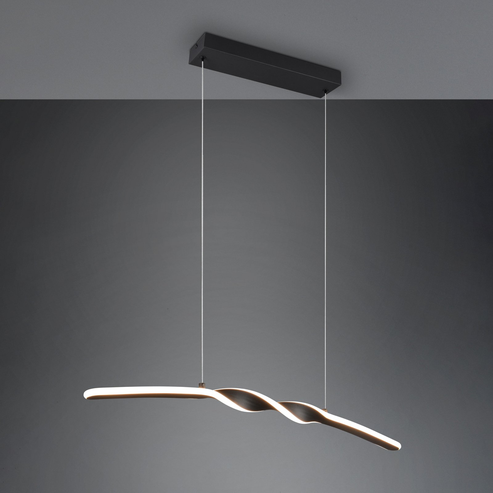 LED-Pendelleuchte Ginko, schwarz matt, Metall, Länge 79 cm