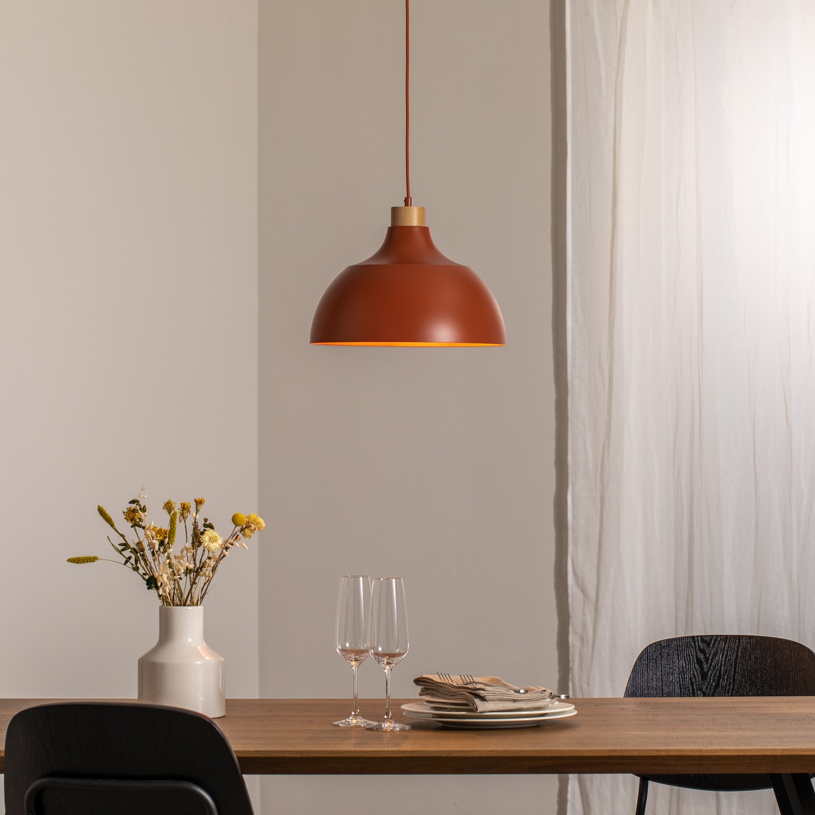 Envostar Suspension Kaitt, détail en bois, Ø 34 cm, rouge brique