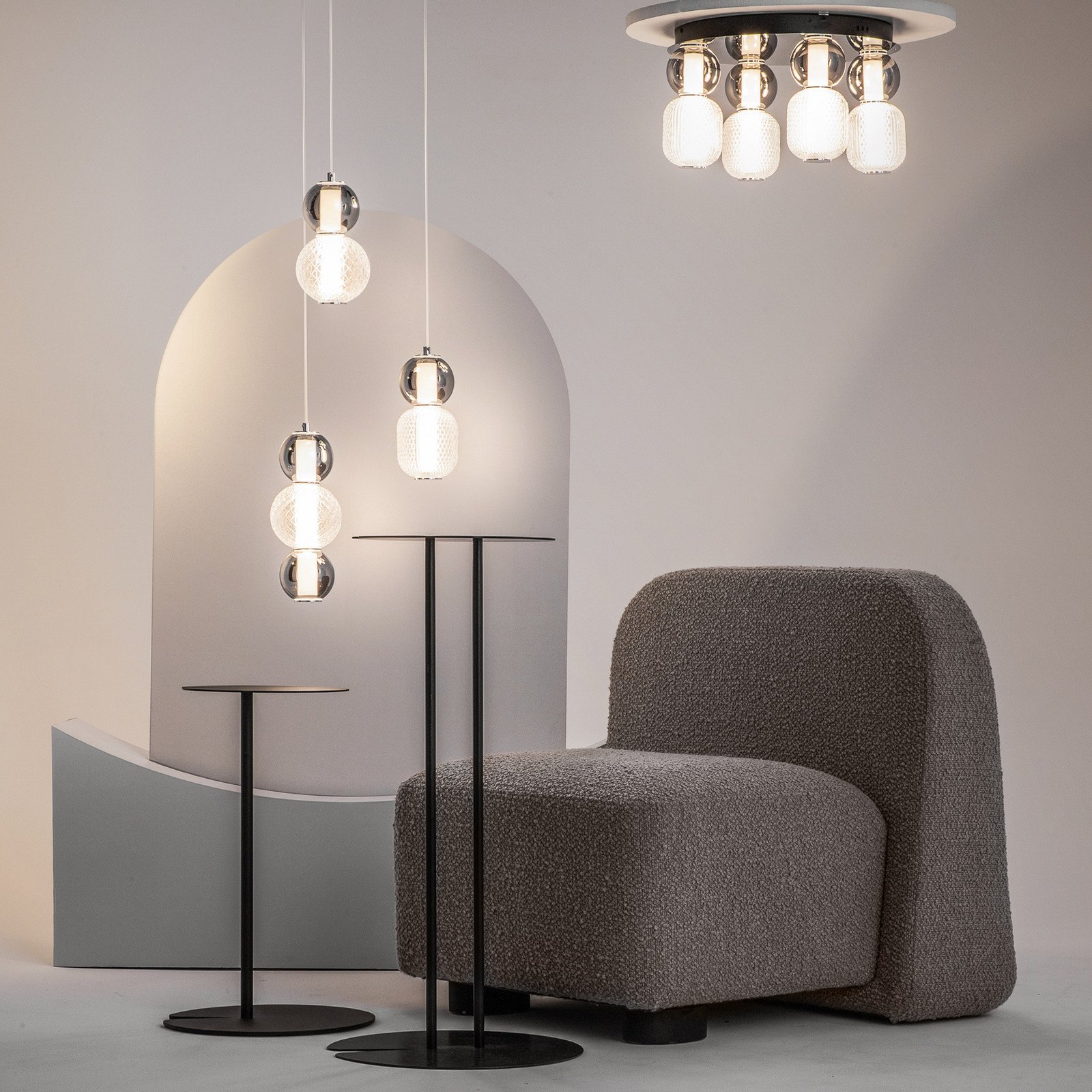 Maytoni plafonieră LED Picătură crom Ø 43 cm 4 becuri sticlă - Camera de zi / sufragerie - modern - crom gri fum transparent