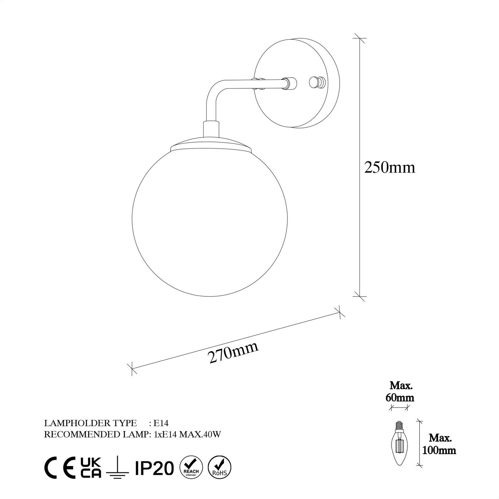 Wandlamp Viran, antiek goud, glas, hoogte 25 cm, E14