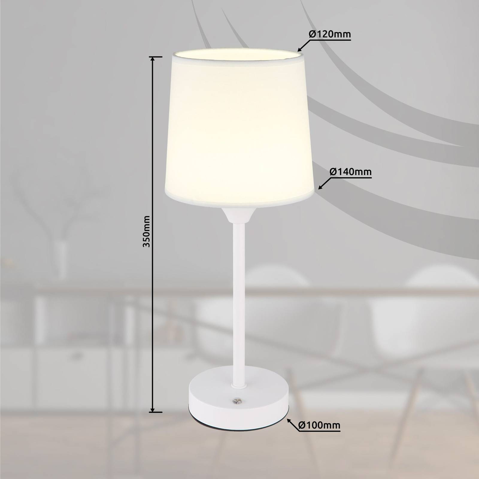 Oppladbar LED-bordlampe Lunki hvit høyde 35 cm stoff CCT