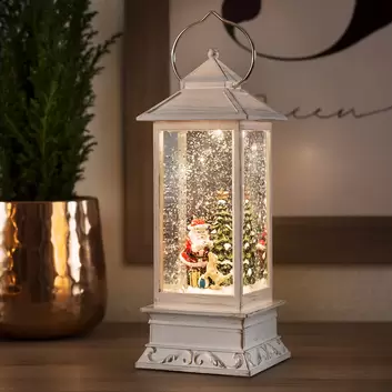 Lanterne carrée verre neige Père Noël LED 30x20x10 cm