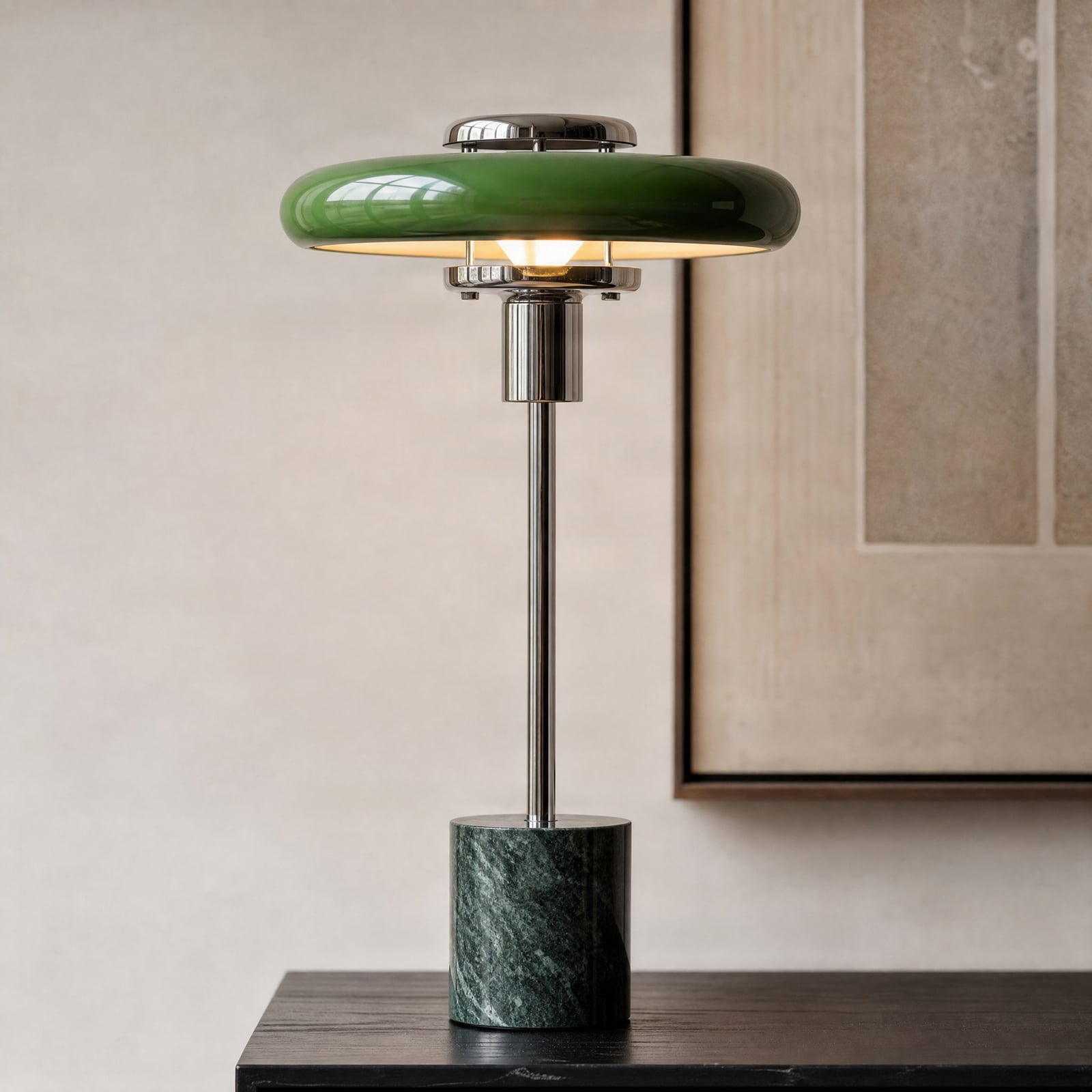 Lindby Branford table lamp, retro, green, metal/marble