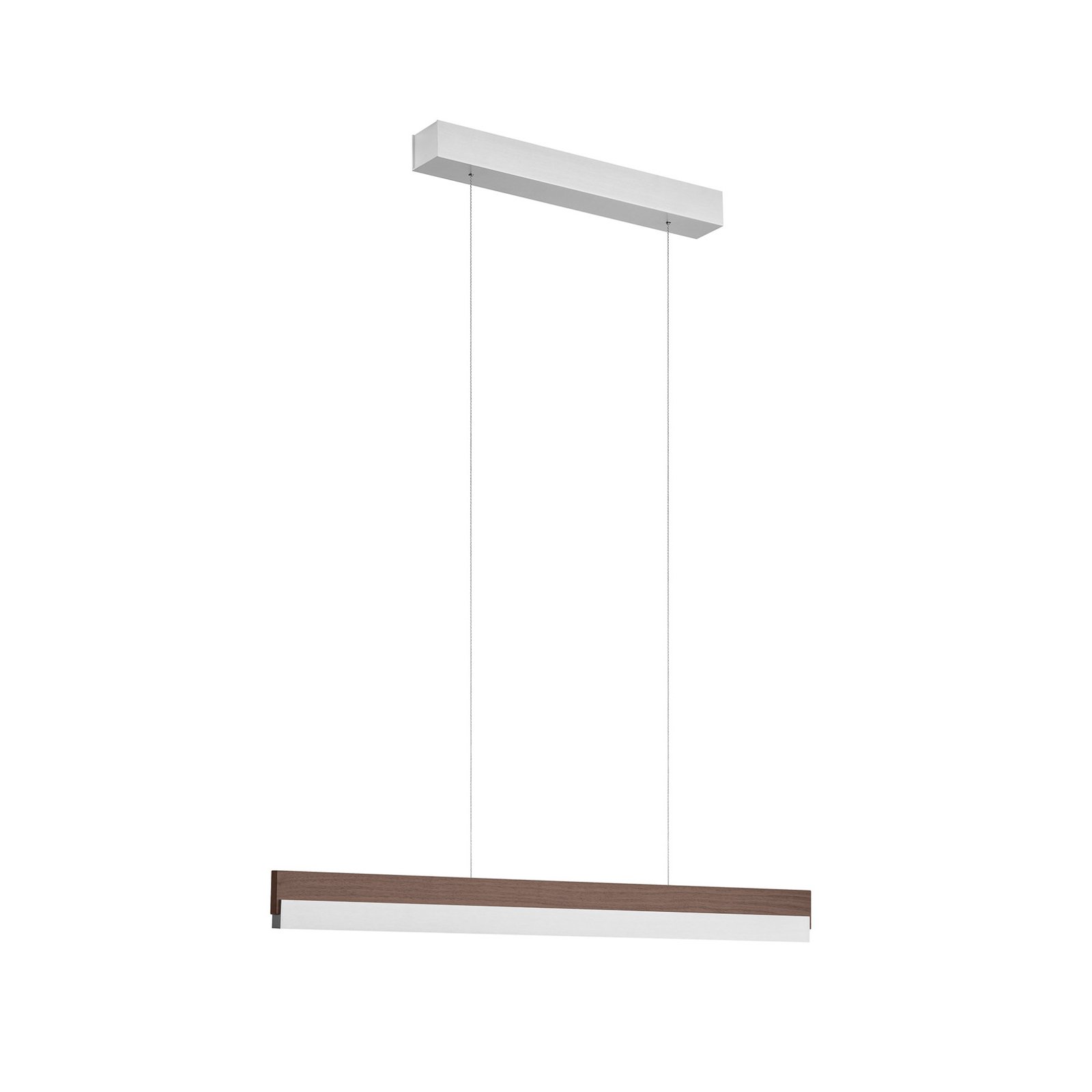 Quitani LED-hängande lampa Keijo, nickel/nöt, 83 cm