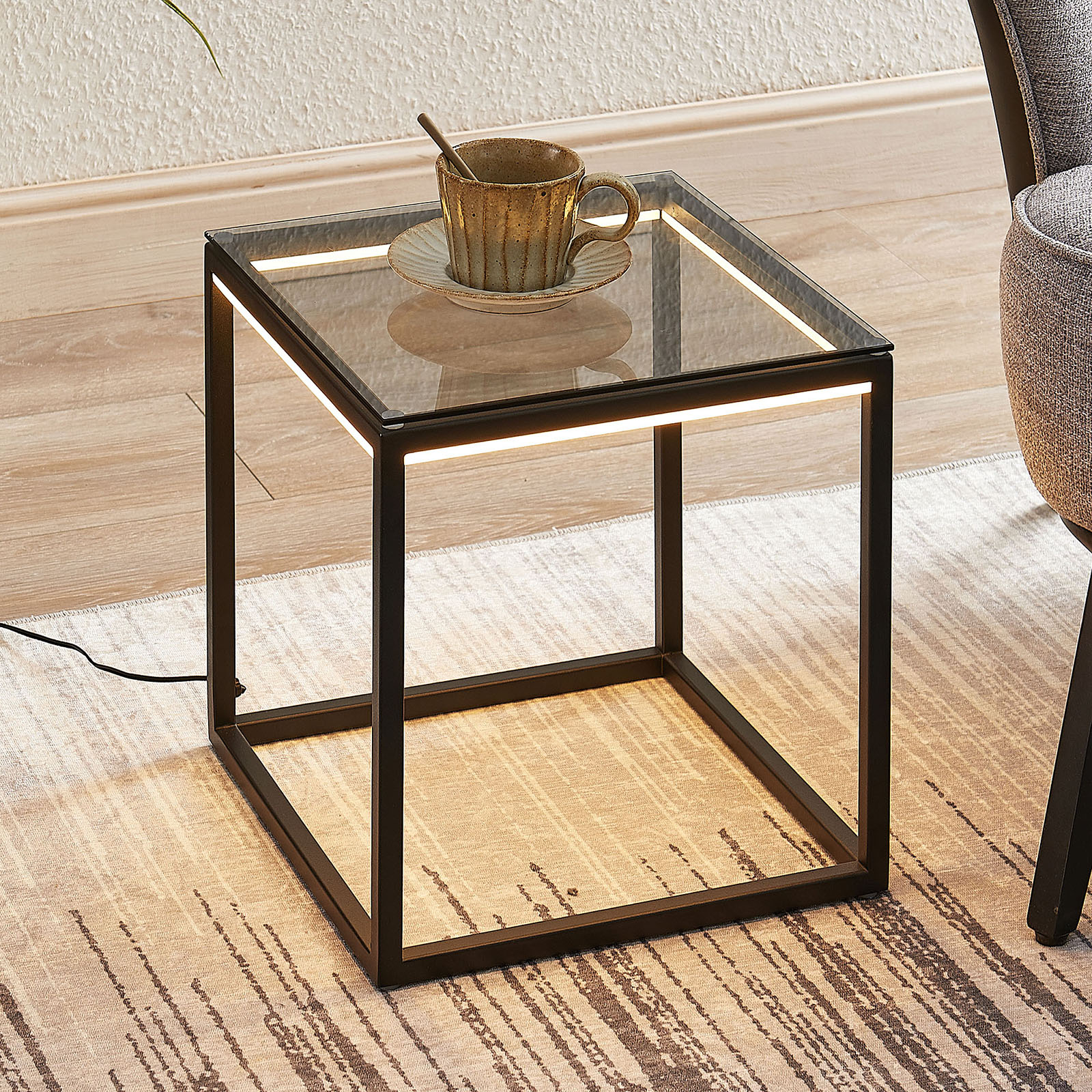 Lindby Kagus LED table lamp, 31 cm, for Living / Dining Room, metal, glass, LED, 4 W, energy efficiency: A+, L: 31 cm, W: 31 cm, H: 31 cm