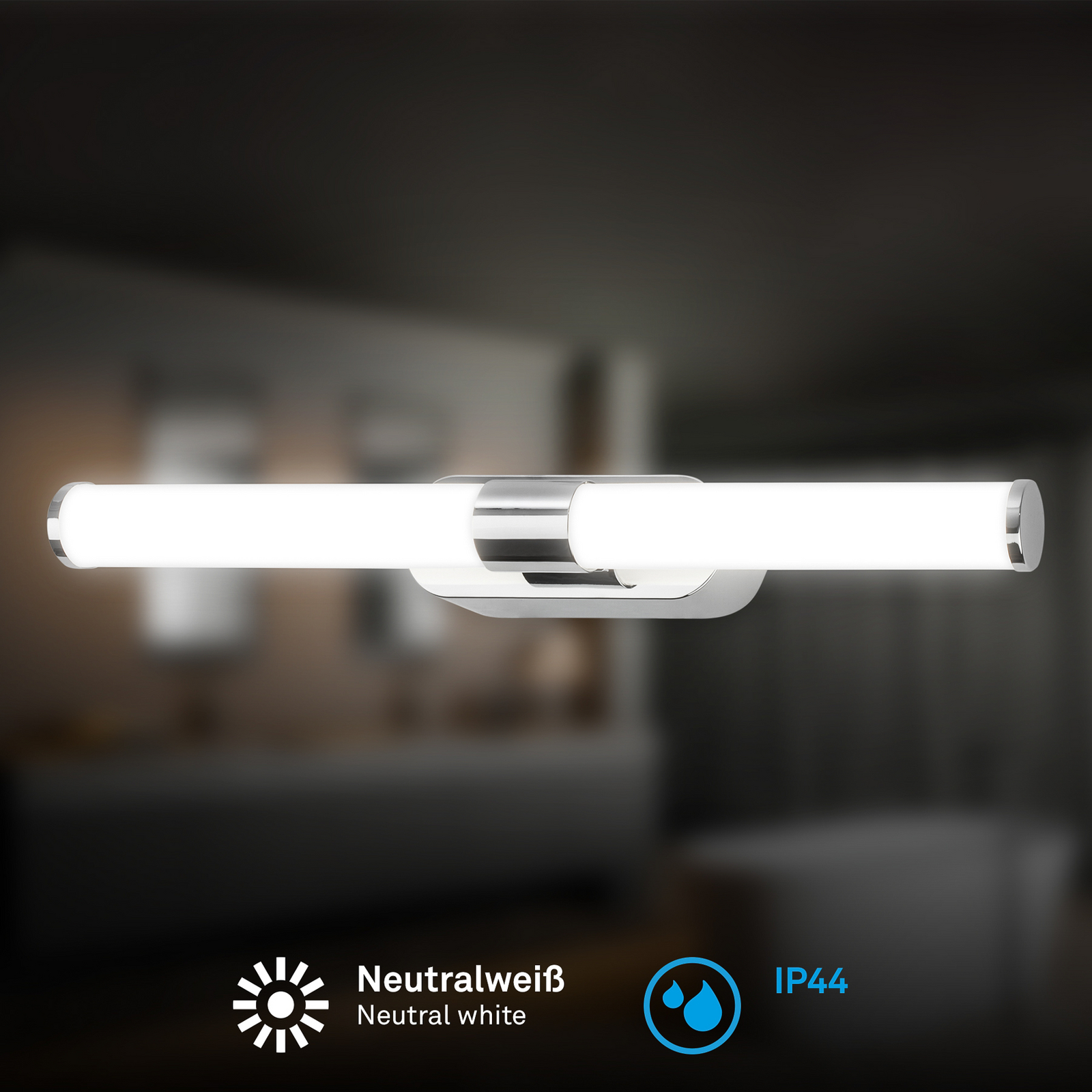 LED sienas lampa Runt, hroms, 4000 K, IP44, garums 40 cm