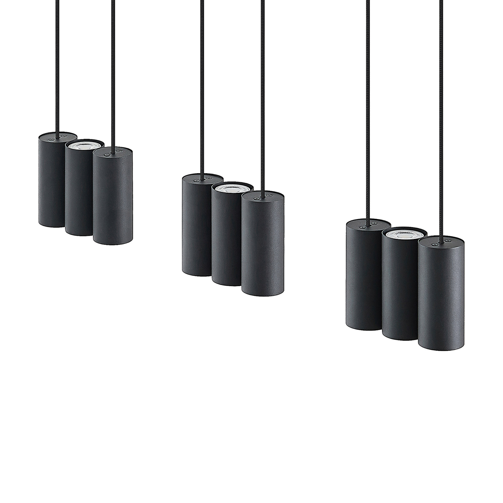 Lucande Cesur hængelampe, 9 lyskilder, sort