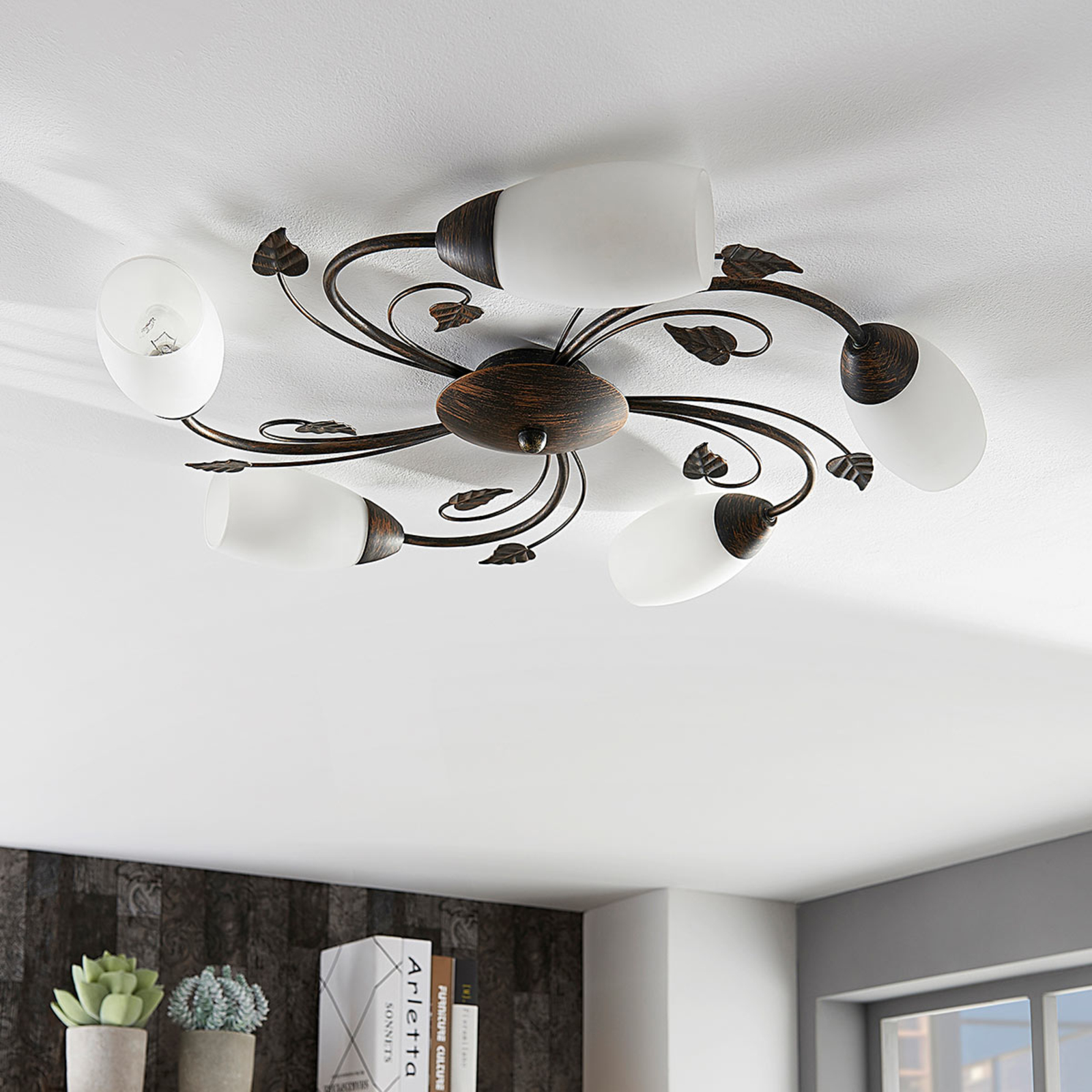 Stefania 5 Kattovalaisin White/Black-Gold - Lindby