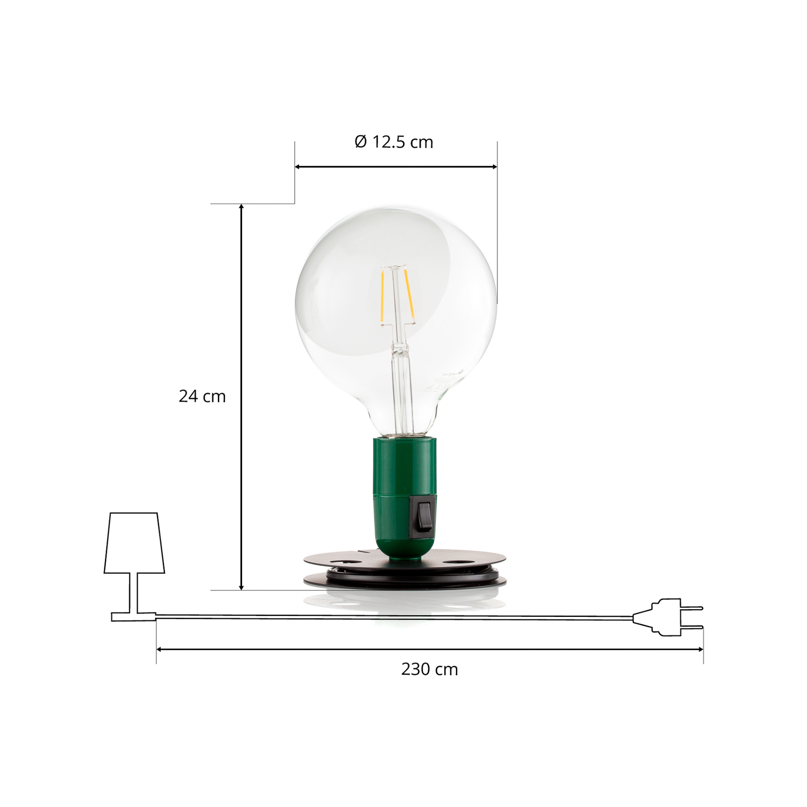 FLOS Lampadina lampe à poser LED verte, pied noir