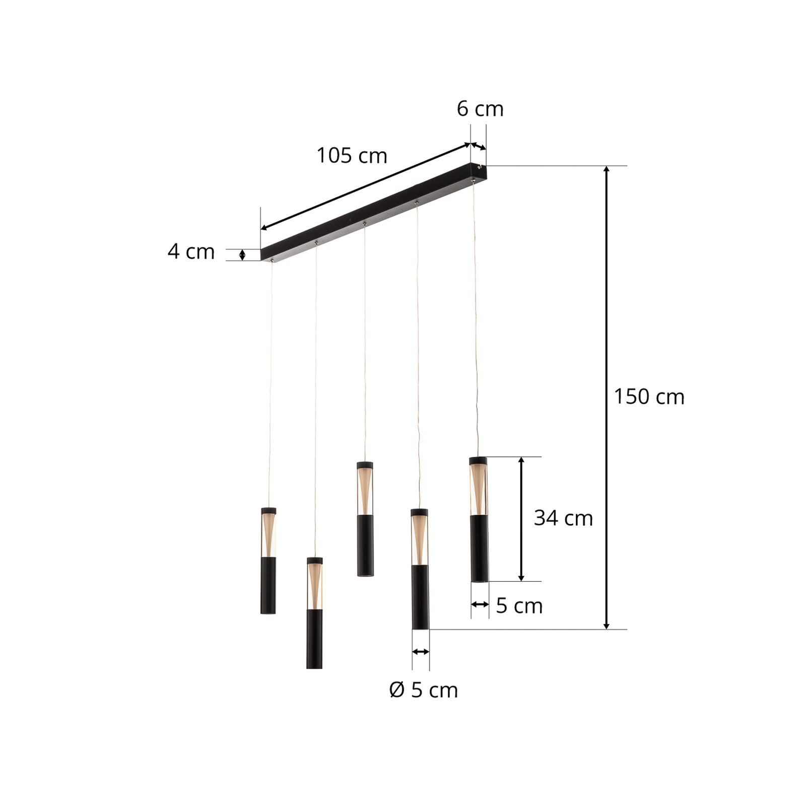 Lucande Danson, candeeiro suspenso LED, cinco lâmpadas