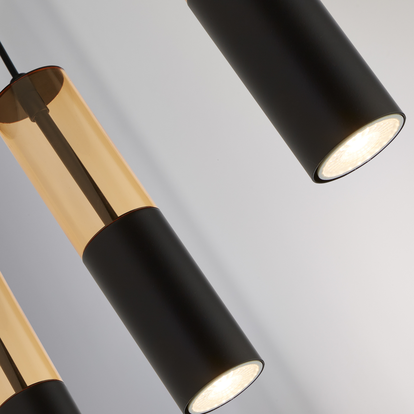 Suspension Merrygold, noir/ambre, métal, GU10, à 5 lampes.