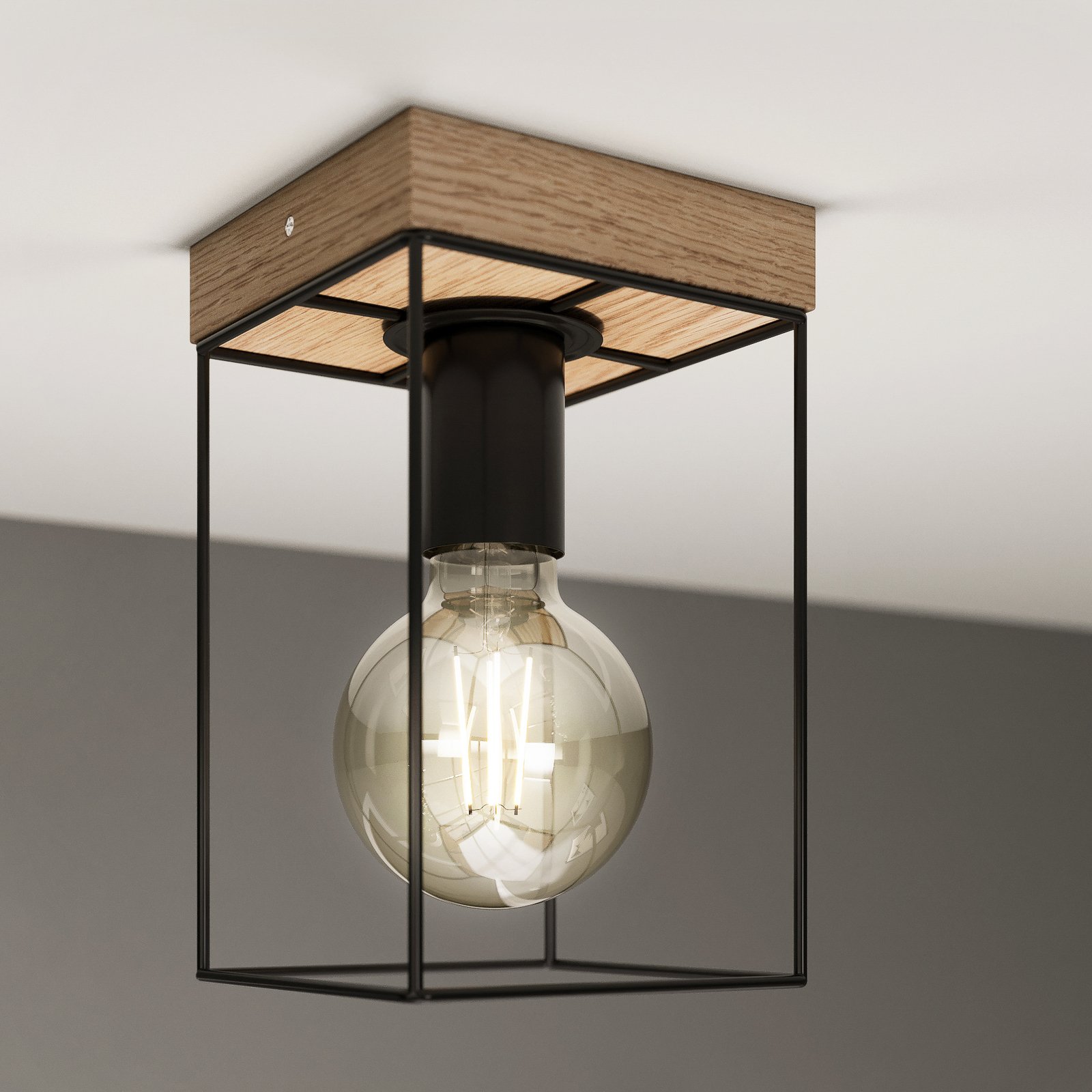 Envolight Gretter ceiling light, metal/oak, 1-bulb