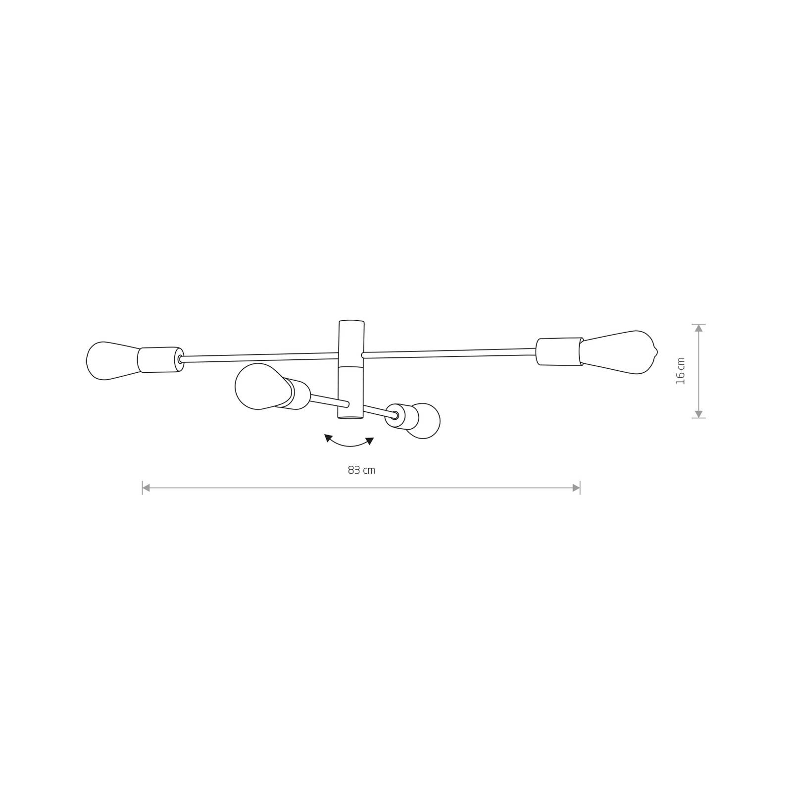 Euluna Plafonnier Rotor IV noir/doré à quatre lampes