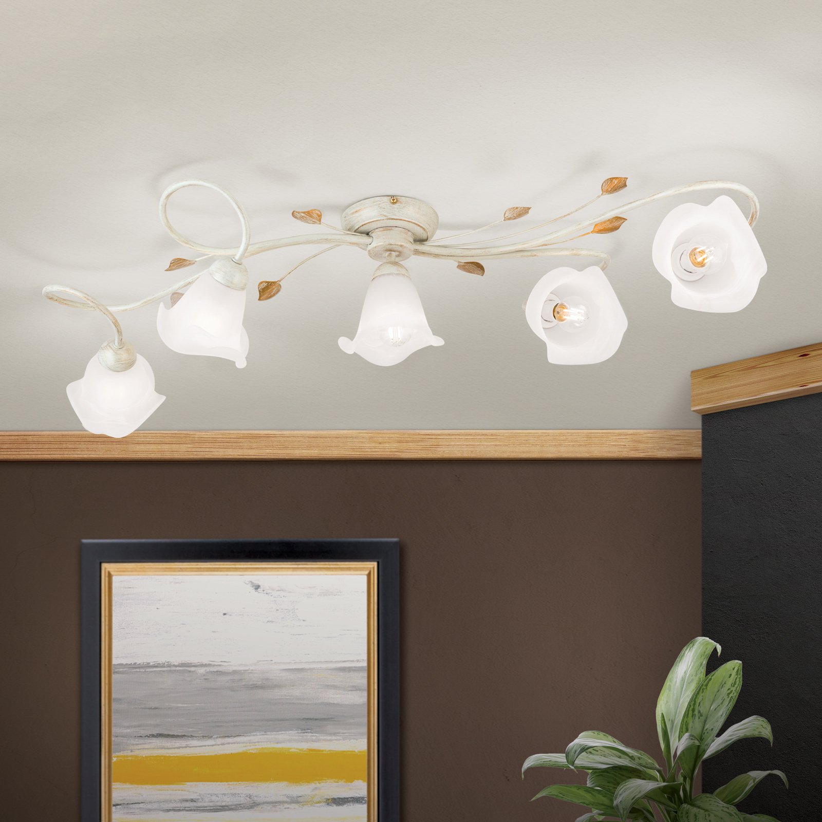 Sisi ceiling light, 5-bulb, ivory gold