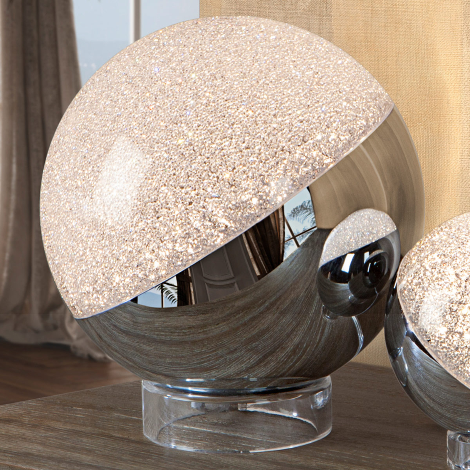 Sphere LED table lamp, chrome, Ø 20 cm