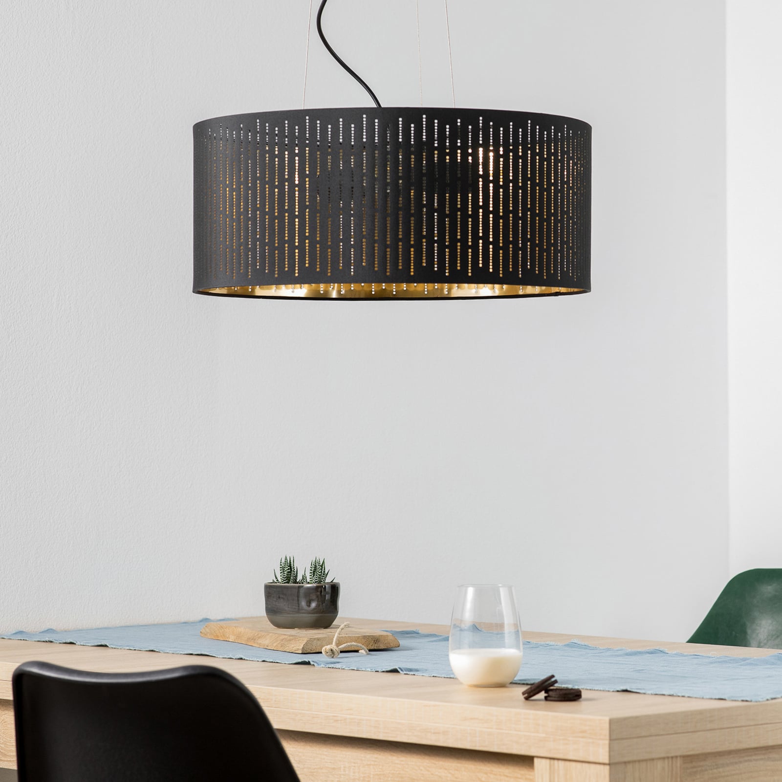 EGLO Varillas hanging light in black/gold, 53 cm, for Living / Dining Room, fabric, steel, E27, 40 W, energy efficiency: A++
