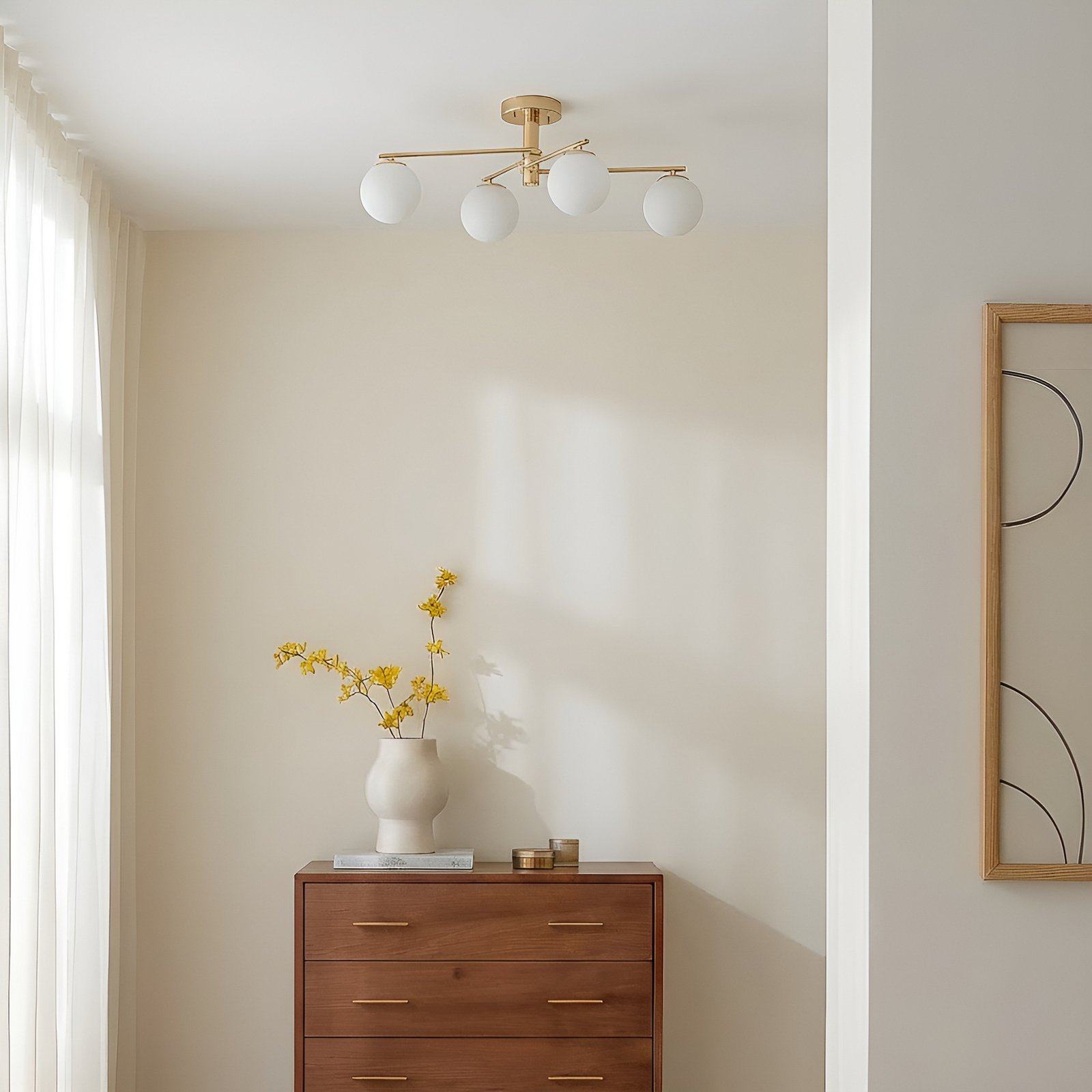 Plafoniera Bumerang, oro, a 4 luci