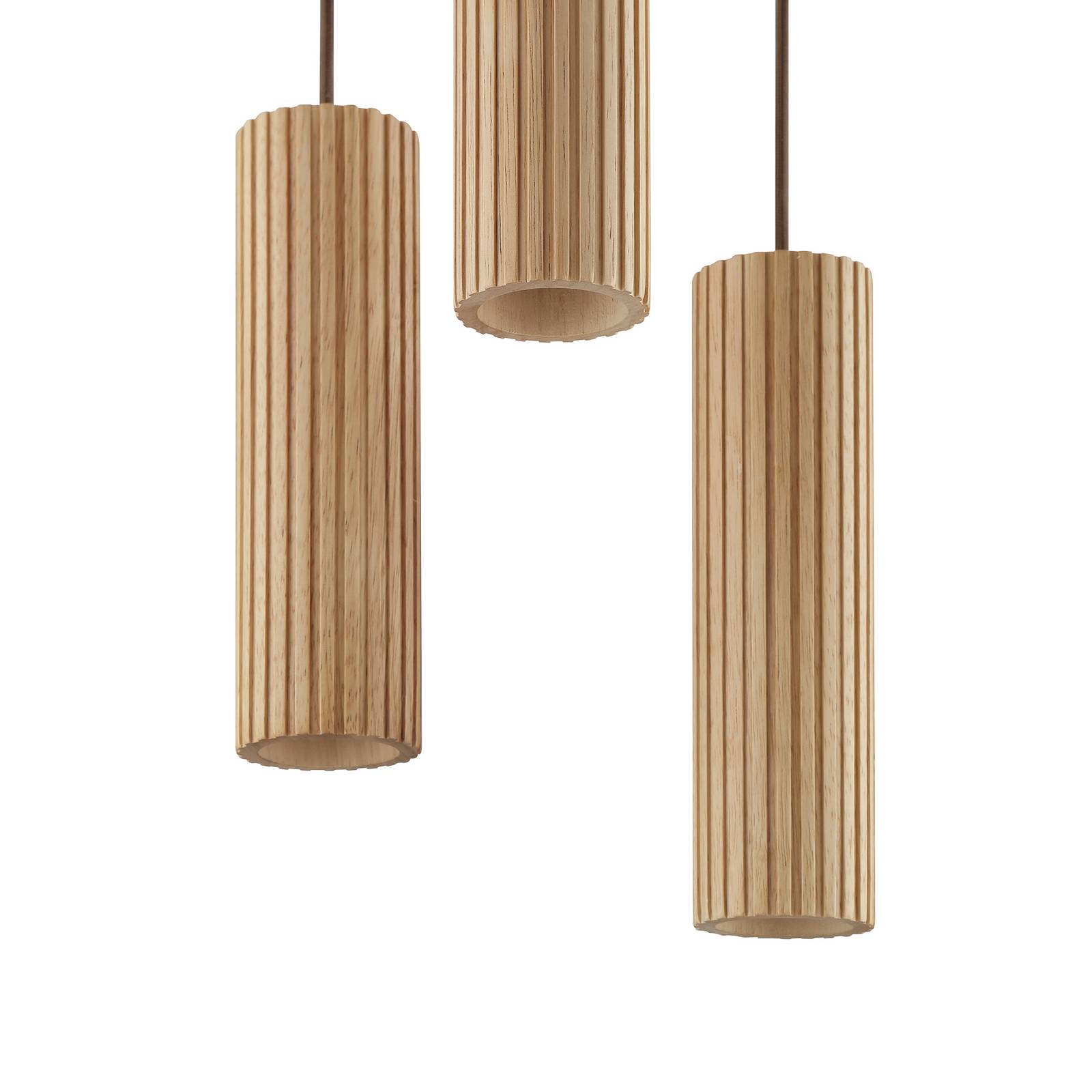 Lampa wisząca Lakewood, brązowa, drewniana, Ø 28 cm, 3-punktowa