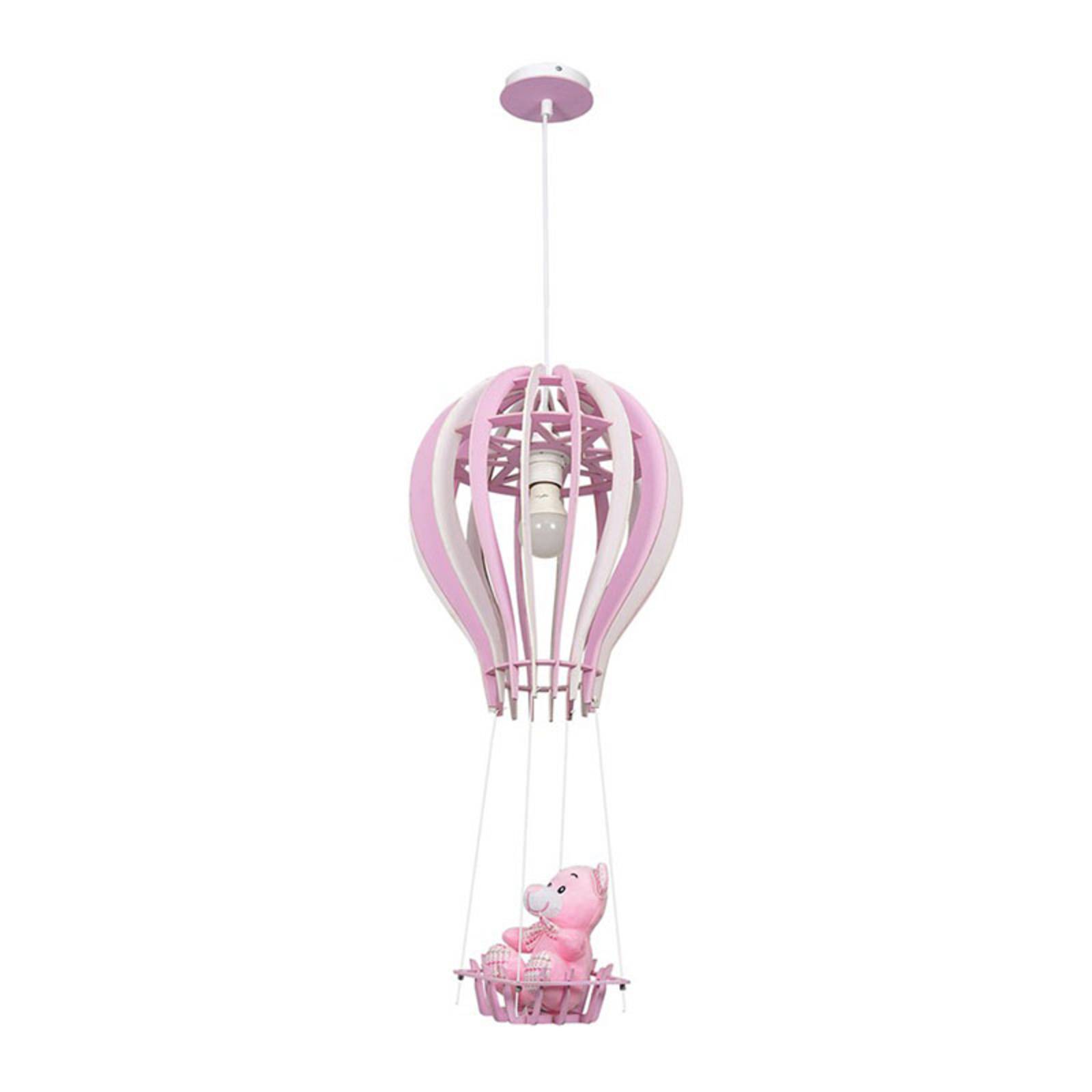 Lampa wisząca Balonik z misiem w koszyku, różowa
