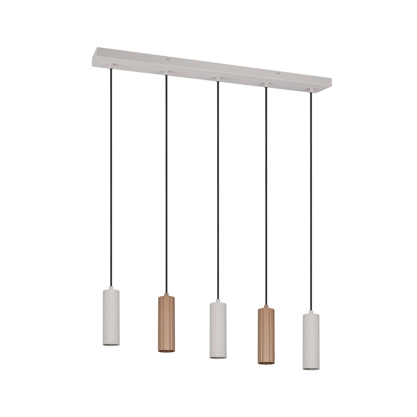 Hängelampe Soka, braun/grau, Länge 85 cm, Metall, 5-flg.