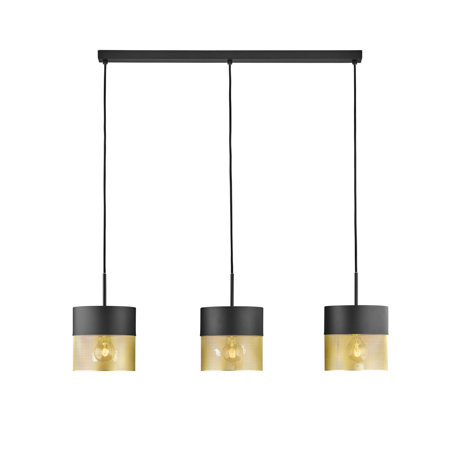 Mesh pendant light E27 3-bulb high, black/gold
