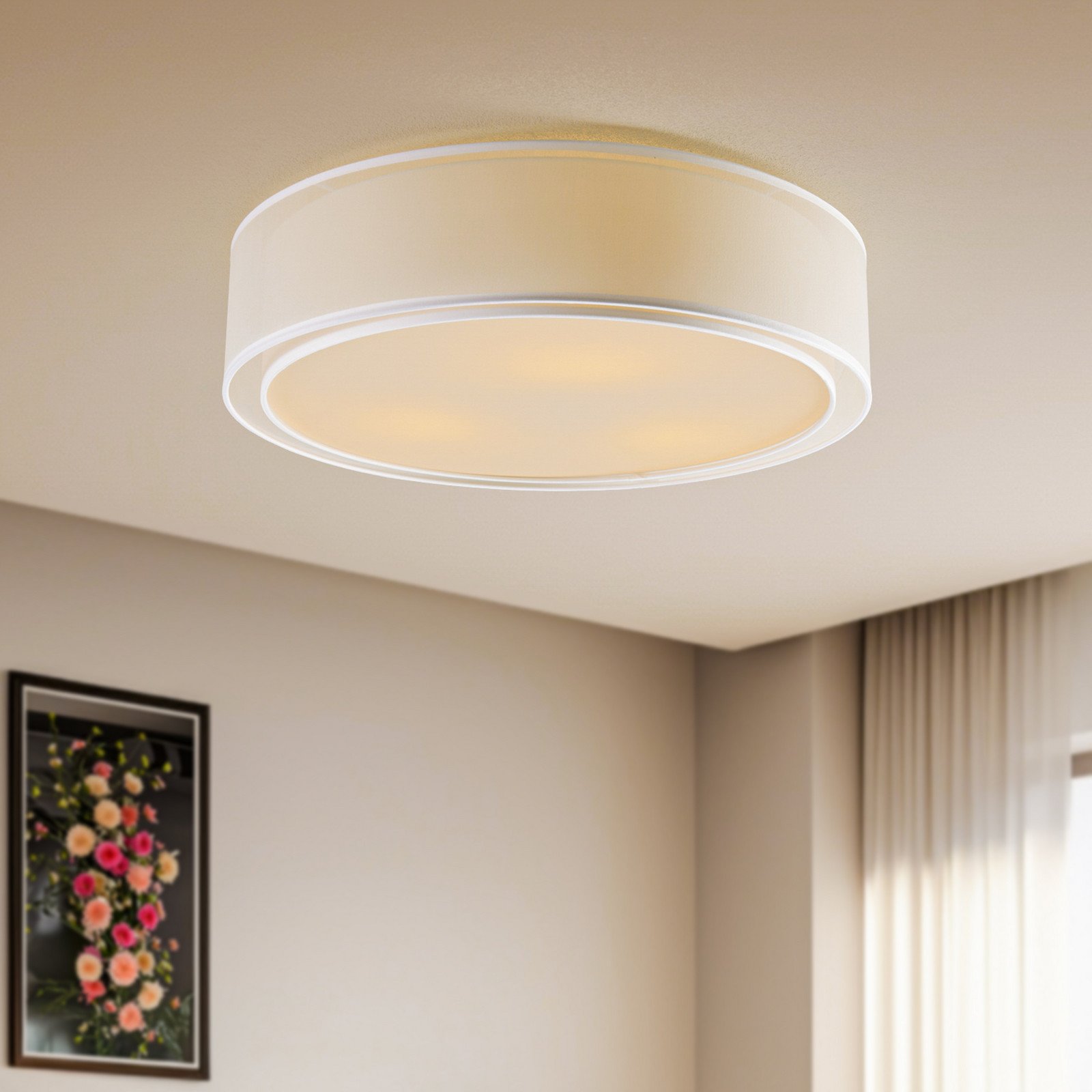 Euluna Plafonieră Mist albă Ø 56 cm - Camera de zi / sufragerie - Țesătură / Textil