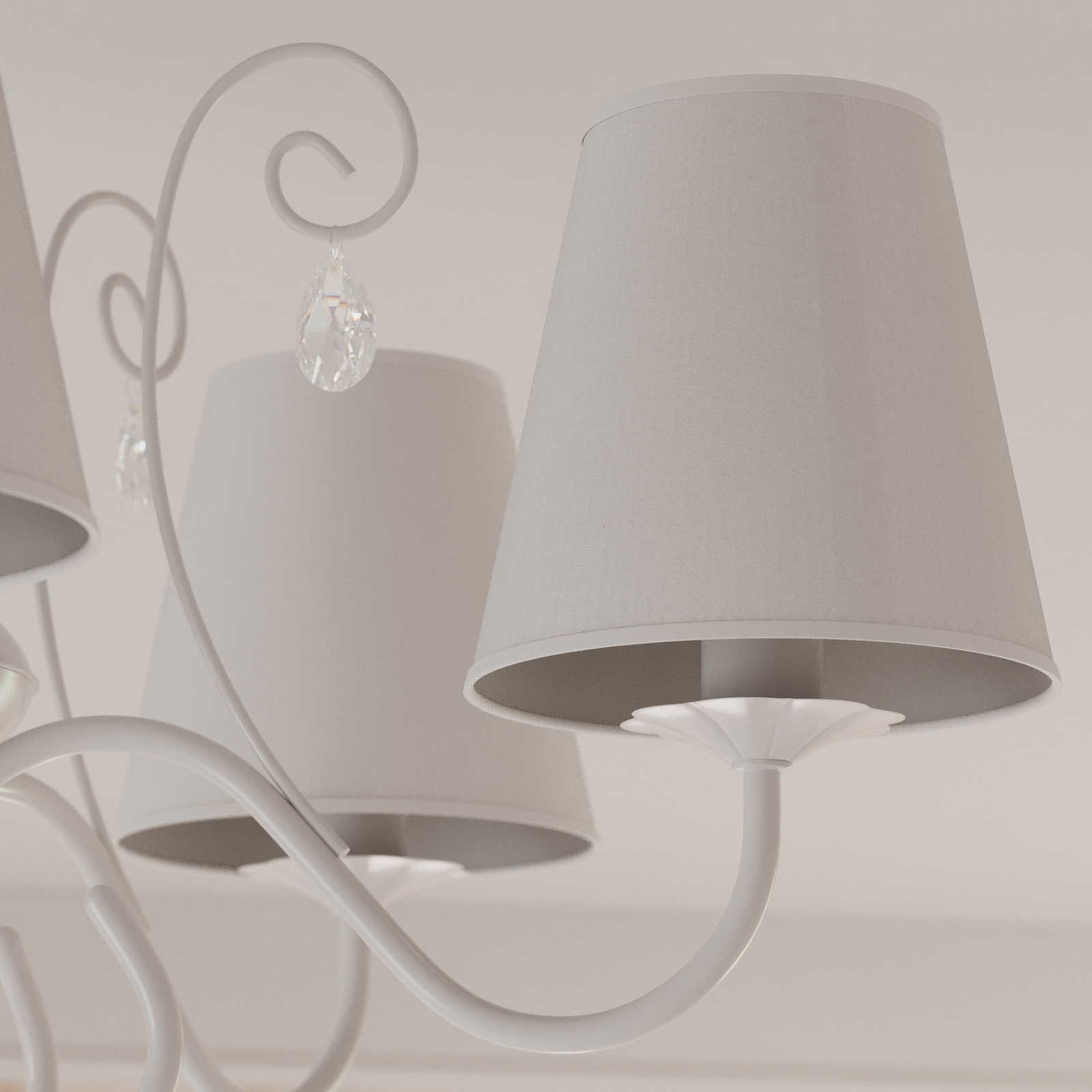 Sara chandelier, 5 fabric lampshades, white