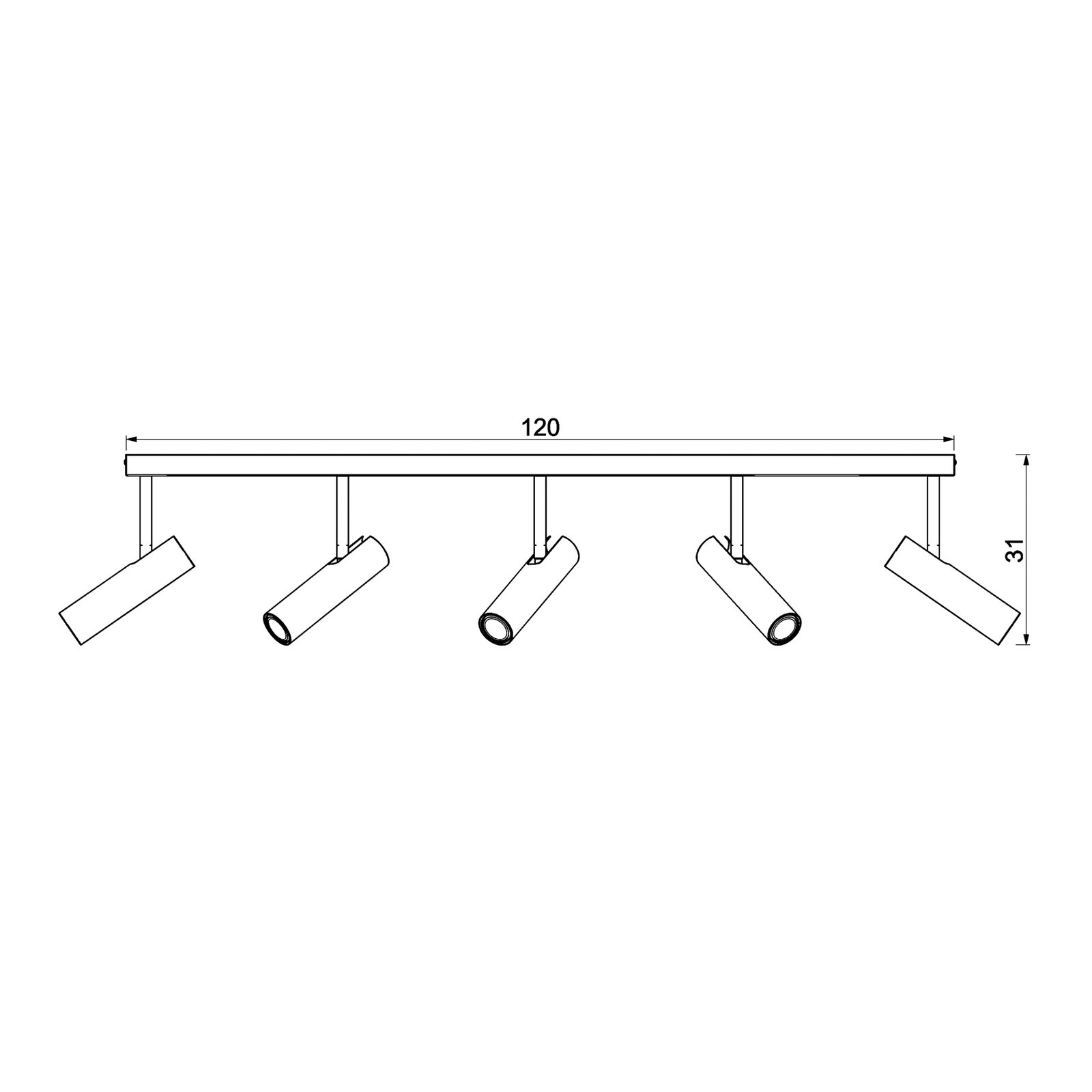 Axion plafondlamp, 5-lamps, titaniumkleurig, langwerpig, staal